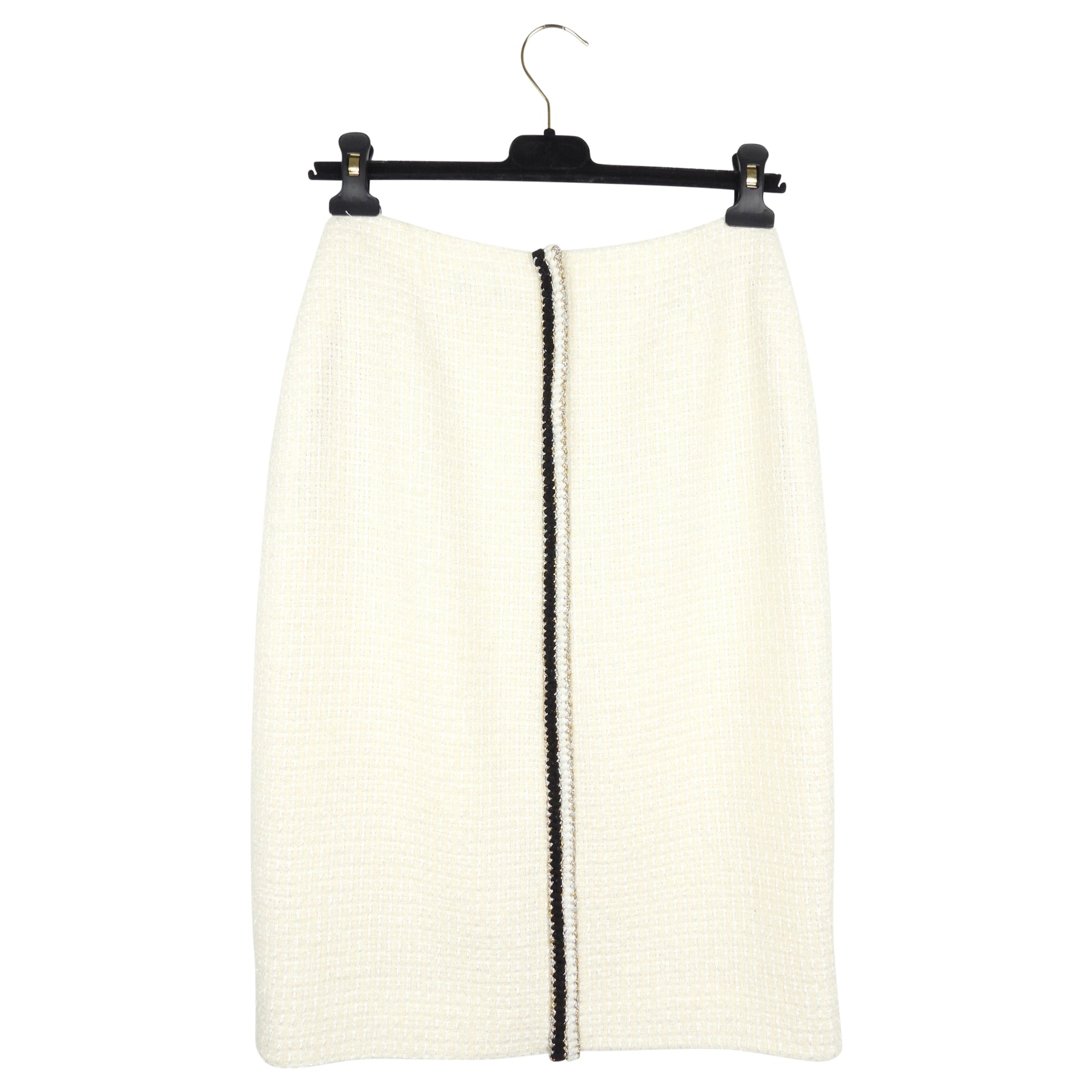 Chanel 20A Black Cream Gold Wool Tweed Double Breasted Jacket Skirt Suit Set FR38 | Luxury Women's Fashion Outfit for Business Meetings & Special Occasions