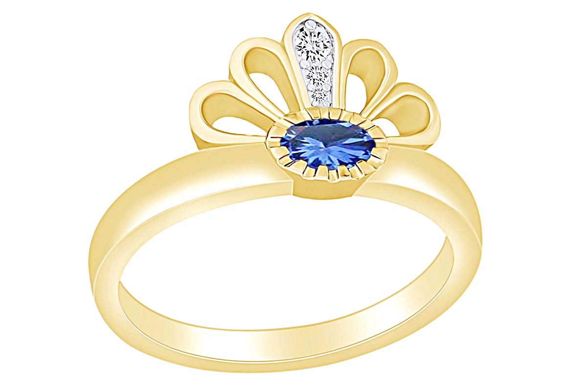 Affy Simulated Blue Sapphire & White Natural Diamond Crown Ring – Elegant Jewelry for Women, Perfect for Weddings, Anniversaries & Special Occasions