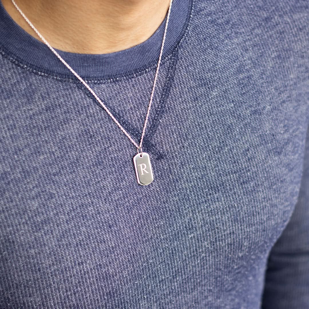 Custom Engravable Silver Men's Dog Tag Necklace - Personalized Military Style Pendant for Everyday Wear, Gifts & Special Occasions