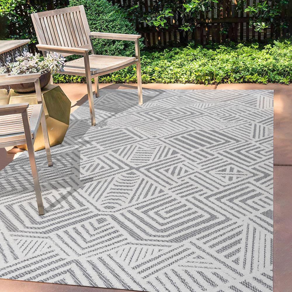 Jordan High Low Pile Art Deco Geometric Indoor/Outdoor Area Rug - Non-Slip Modern Bohemian Floor Carpet for Living Room, Bedroom, Patio Decor