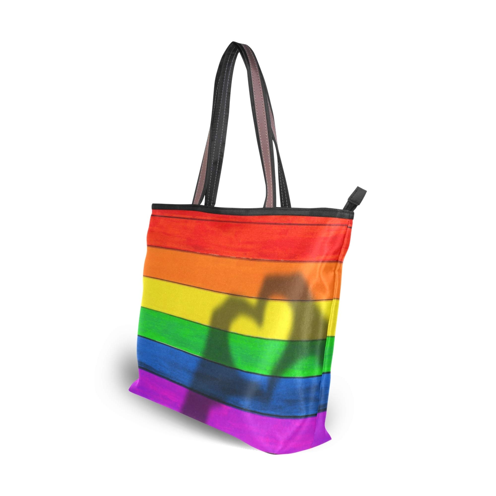 Stylish Rainbow Striped Polyester Tote Bag for Women - Durable Zippered Shoulder Purse with Spacious Interior | Perfect for Work, Travel, Gym & Everyday Use