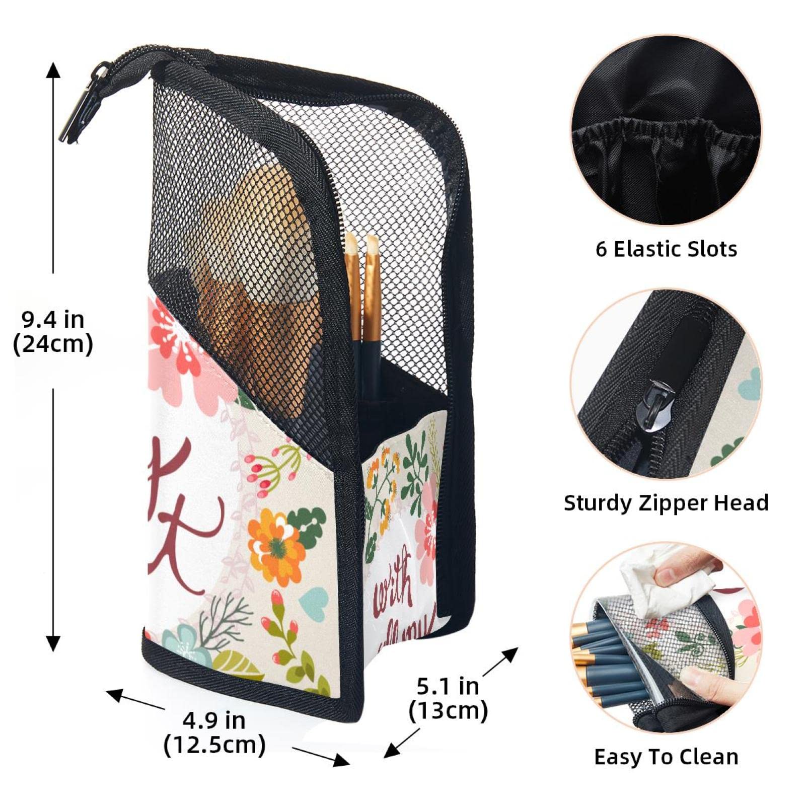 12-Piece Portable Makeup Brush Organizer Bag with Cartoon Blessing Flowers Design - Perfect for Travel, Home Storage & Professional Makeup Artist Kits