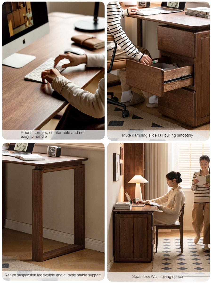 Premium Black Walnut & Ash Solid Wood Desk with 3 Drawers - Modern Home Office Writing Table for Study, Work & Remote Workspace