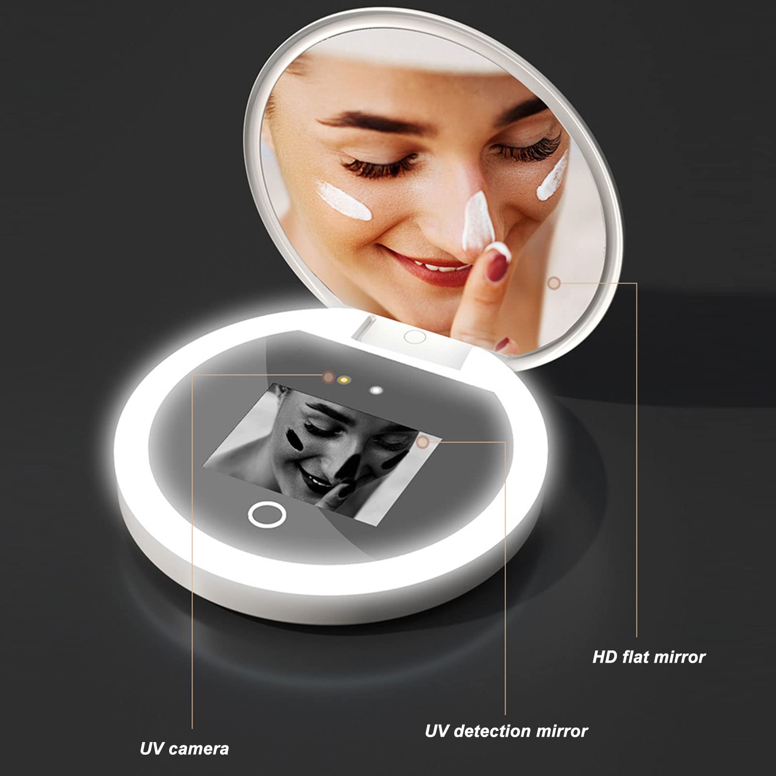 Portable Sunscreen Tester Mirror - 2X Magnification for Travel & Makeup