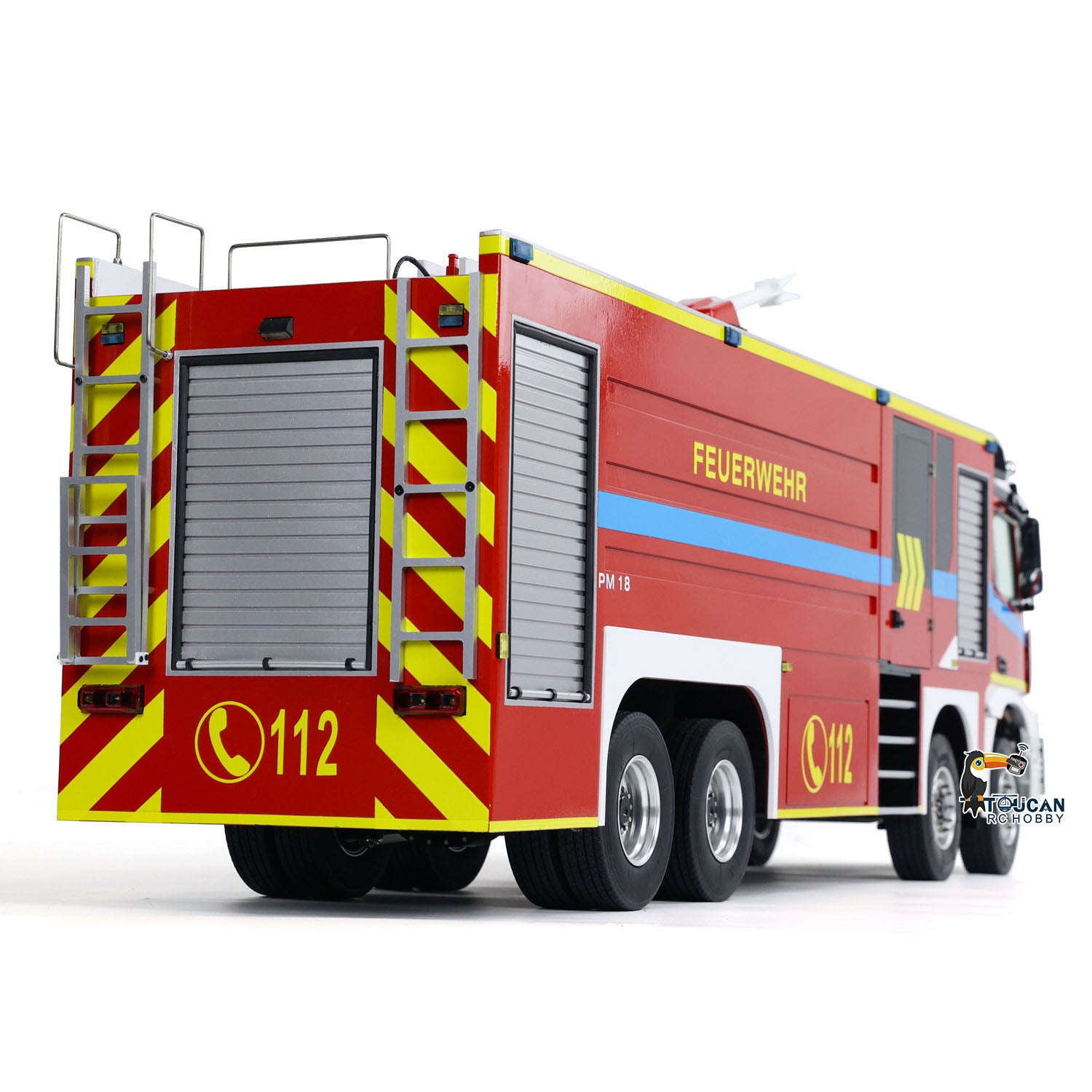 1/14 Scale 8x4 Metal RC Fire Truck Chassis - Radio Controlled Fire Engine with Light & Sound, FlySky ST8 Motor, Servo, Pre-Assembled & Painted - Perfect for Firefighting Simulation, RC Hobbyists, and Collectors