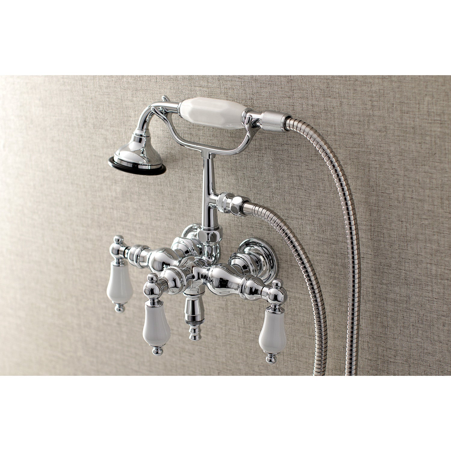 Vintage Style 3-Handle Wall Mount Clawfoot Tub Faucet with Hand Shower - Polished Chrome Finish - Perfect for Bathroom Renovation & Antique Tub Restoration Projects