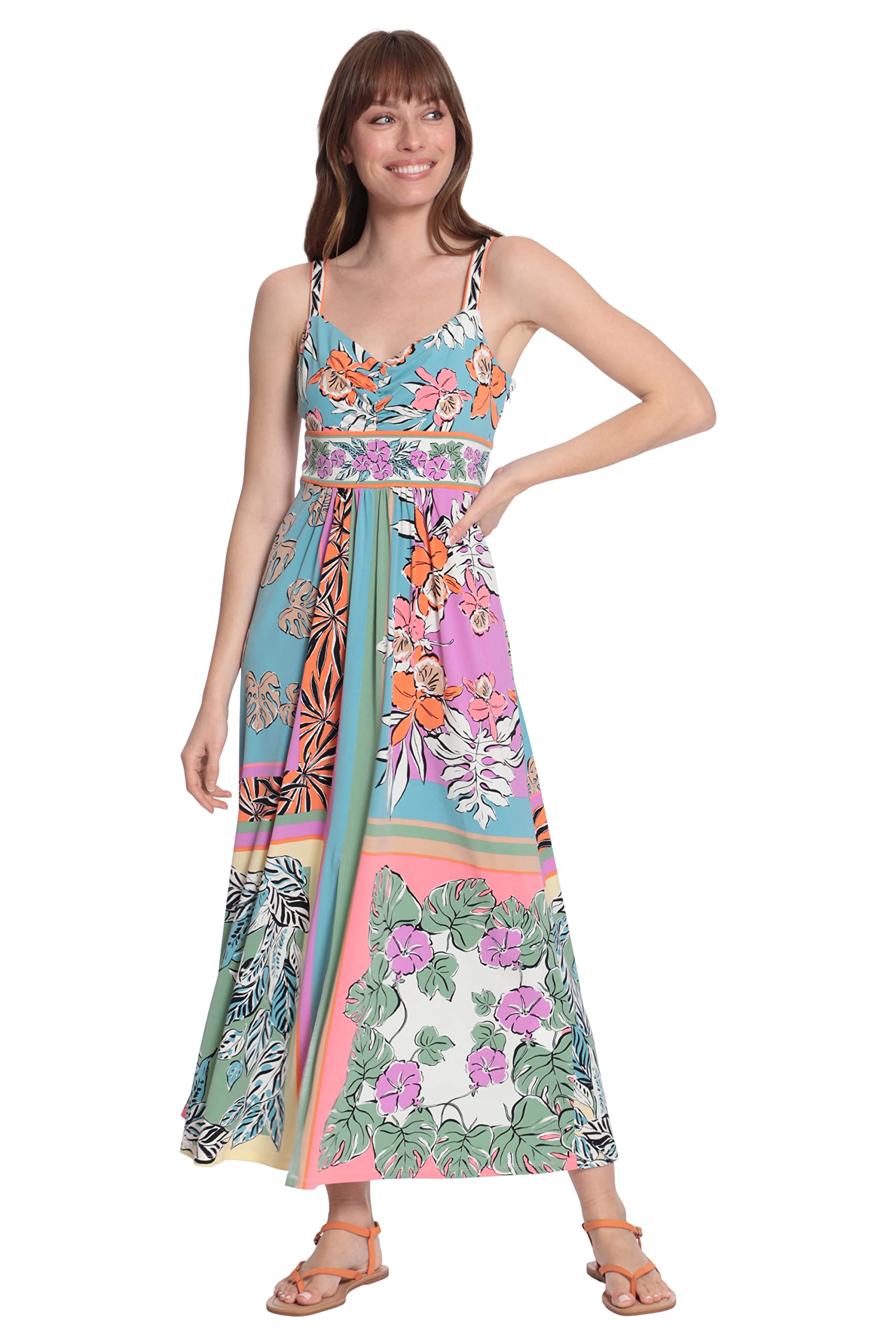 London Times Floral Maxi Dress for Women with Slit - Perfect for Summer & Beach
