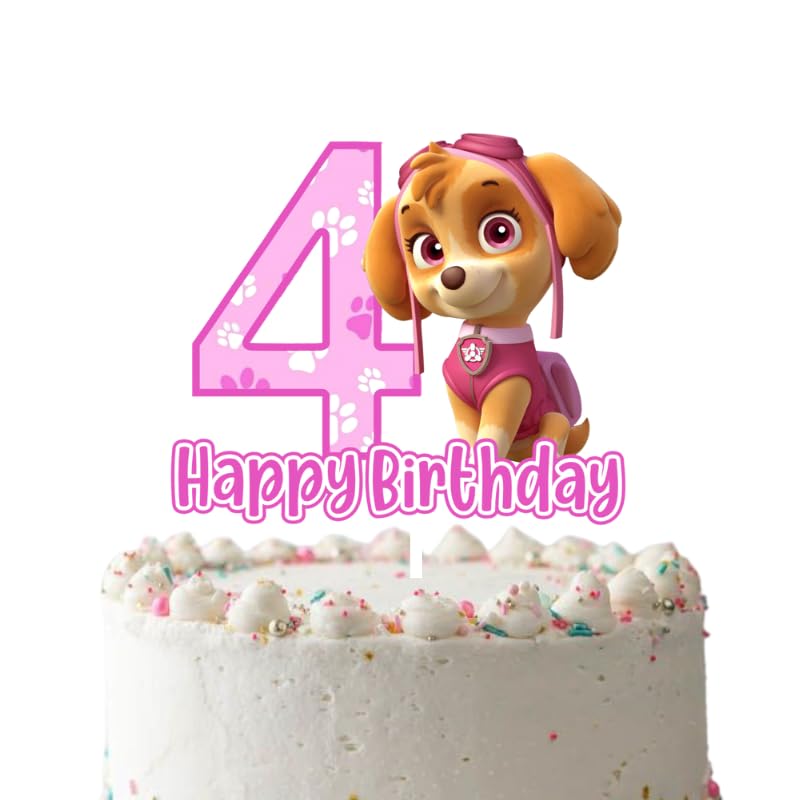 Personalized Sky Patrol Cake Topper - Custom Age & Name Birthday Cake Decoration for Kids | Paw Print Design for Sky Themed Parties & Baby Showers