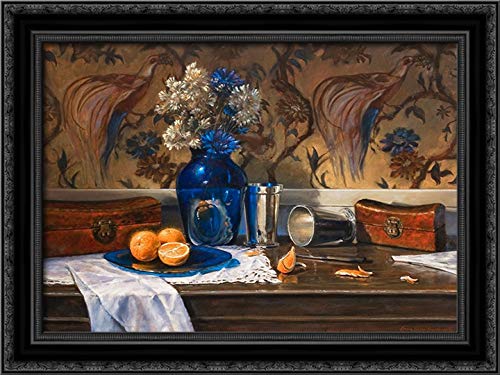 Braithwaite Bruce 24x19 Black Ornate Framed Canvas Art Print - Blue Vase Wall Decor for Living Room, Bedroom & Office | Premium Home Decor Gift Idea
