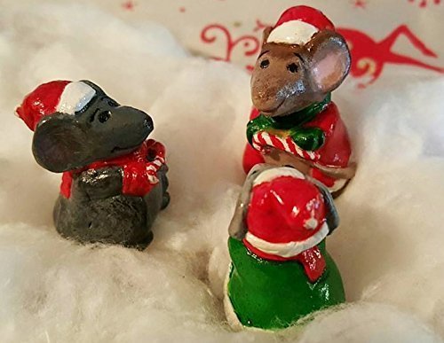 Miniature Porcelain Santa Mouse Figurine - Christmas Tree Ornament & Holiday Home Decor for Xmas, Winter, Party, Gift Giving