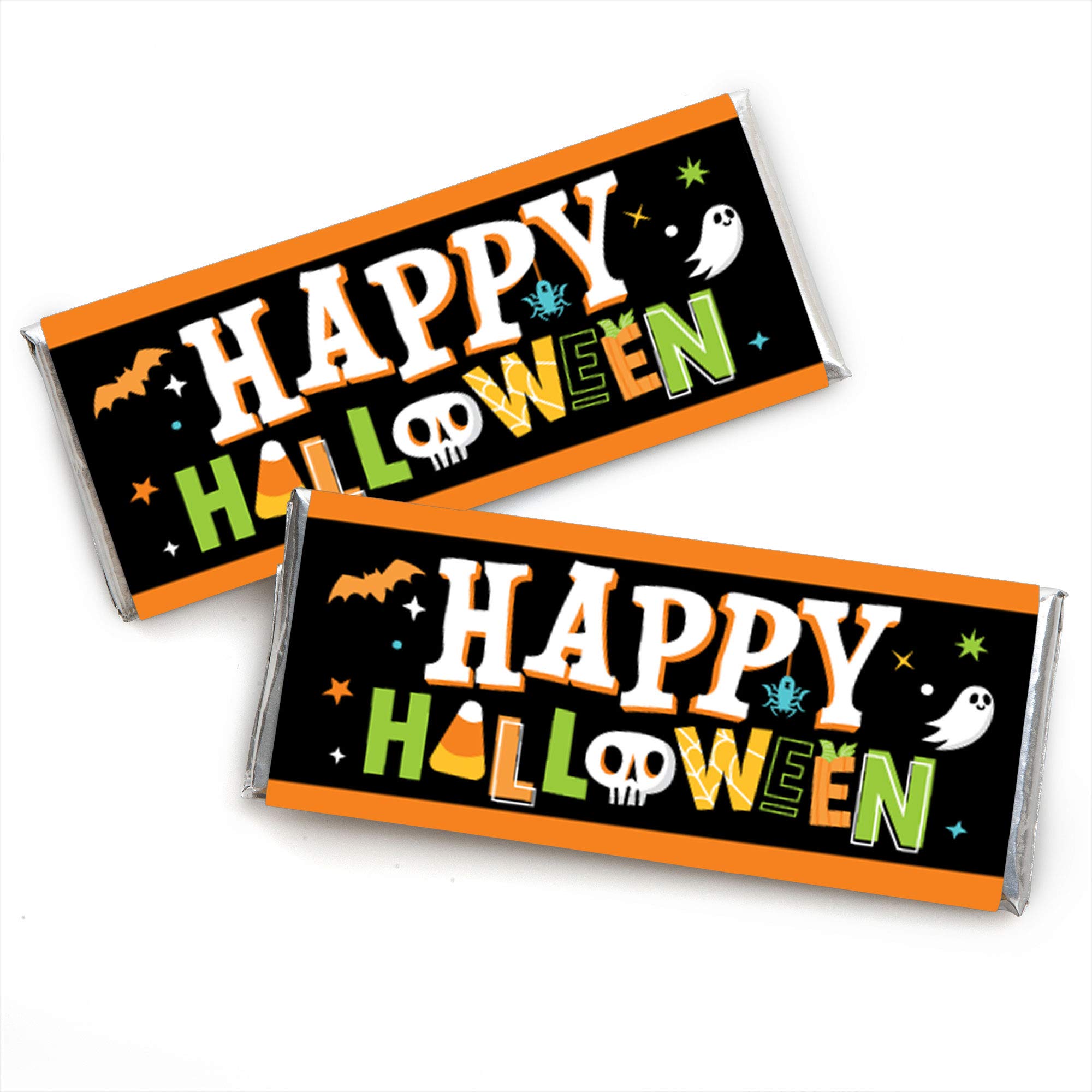 Big Dot of Happiness Jack-O'-Lantern Halloween Candy Bar Wrappers - 24-Piece Set for Kids Halloween Party Favors, Trick-or-Treat Bags & Classroom Treats
