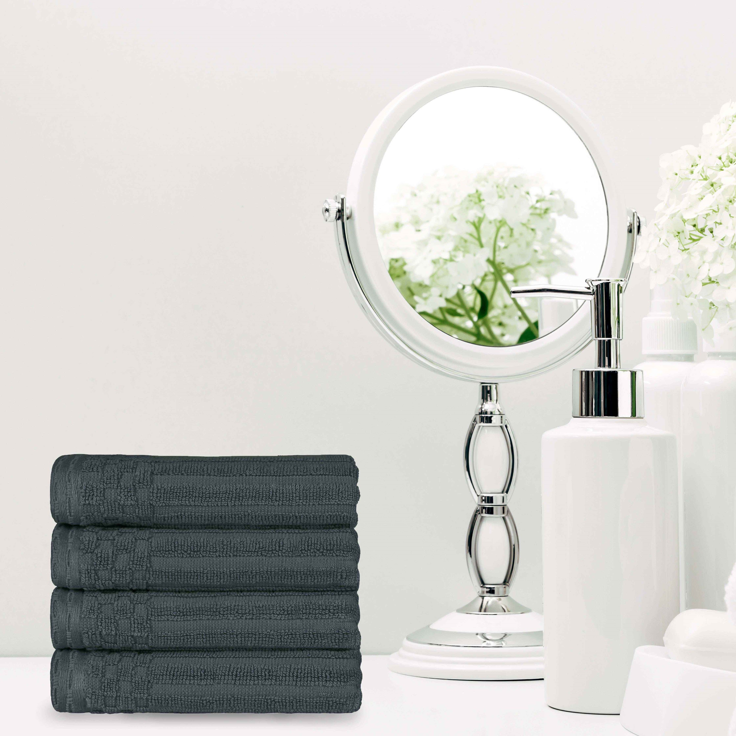Premium Cotton Ribbed Textured Hand Towels - Ultra Absorbent 4-Piece Bath Towel Set for Kitchen, Bathroom & Gym - Soft Quick-Drying Guest Towels