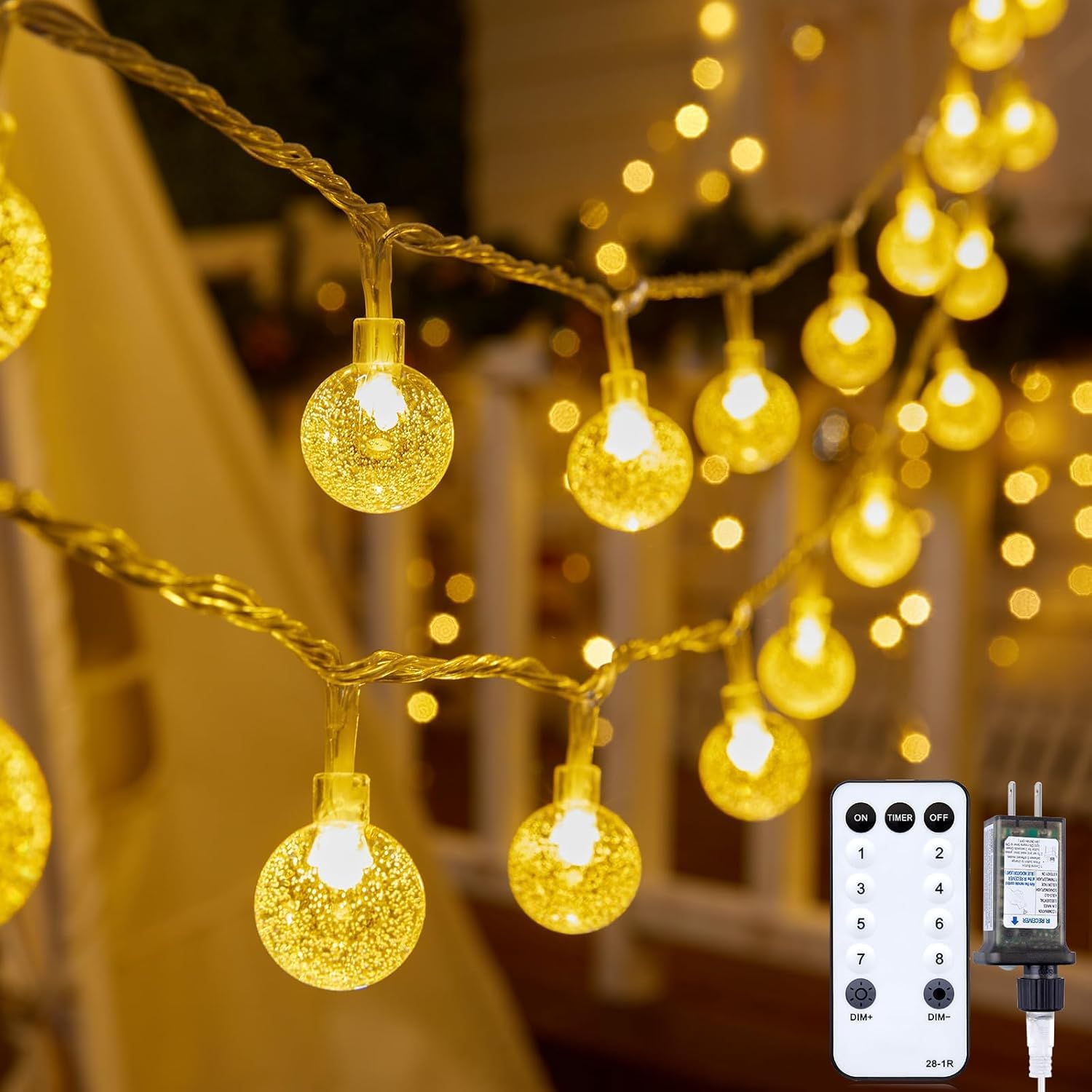 Minetom 33ft 100 LED Crystal Globe String Lights with Remote - 8 Lighting Modes, Warm White Fairy Lights for Outdoor & Indoor Decor - Perfect for Patio, Garden, Wedding, Bedroom, Party, and Holiday Decorations