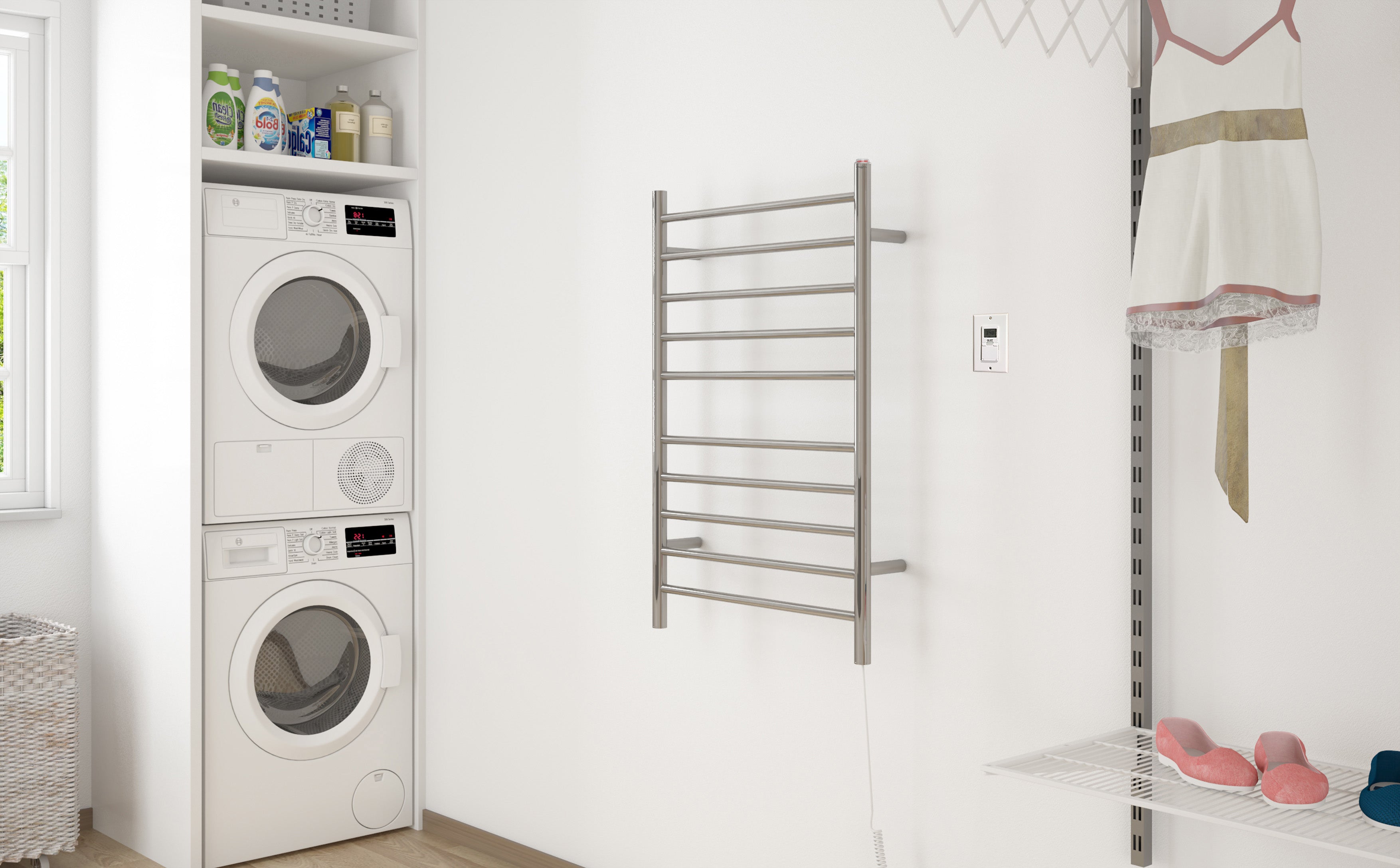 Premium 10-Bar Hardwired & Plug-in Towel Warmer with Timer - Polished Stainless Steel - Fast Heating for Bathroom, Spa & Luxury Home Use