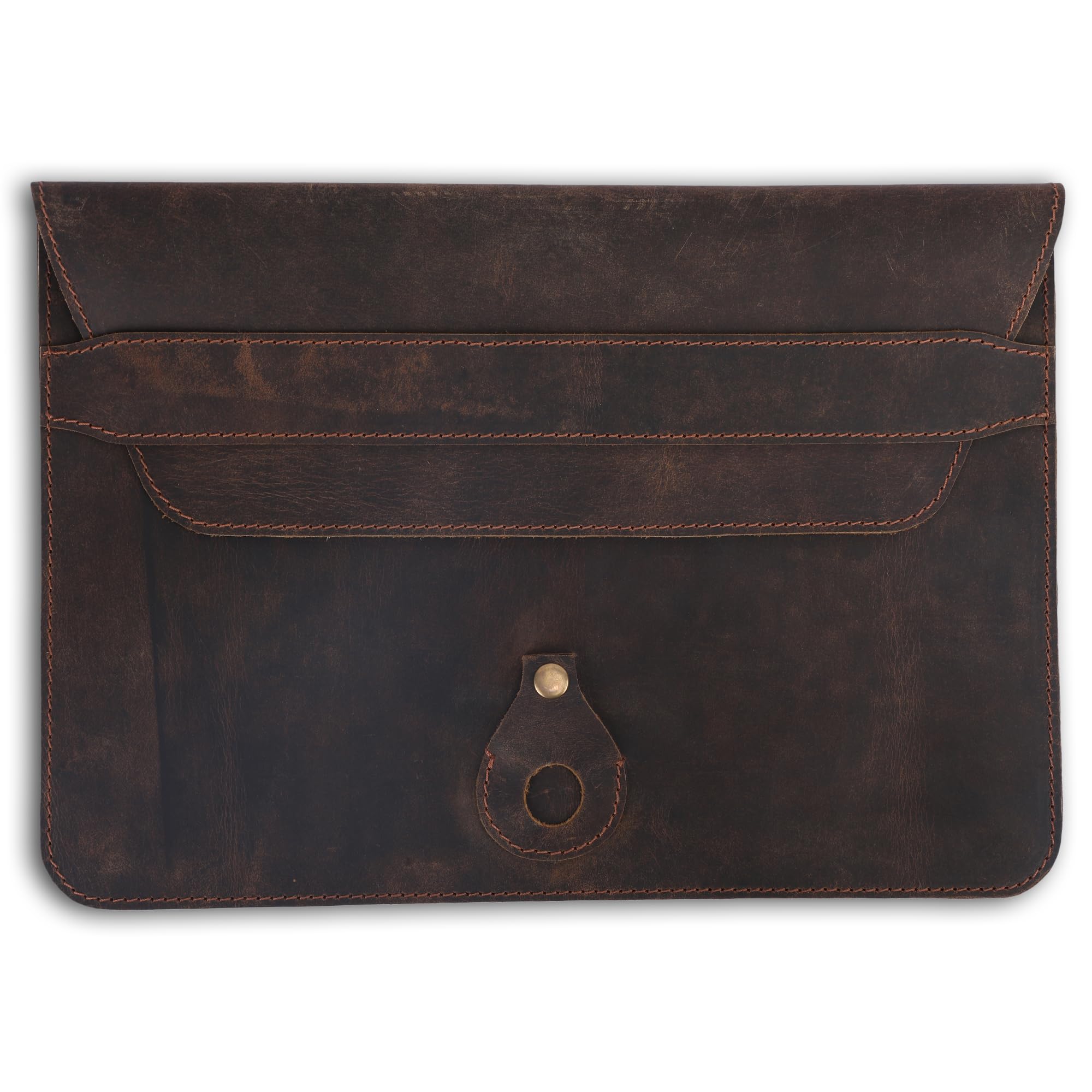 Premium Genuine Leather Laptop Sleeve for MacBook Pro 13-13.3 Inch (M1/M2/M3 Chip) & MacBook Air 14 Inch - Shockproof Protective Case with AirTag Pocket & Pen Holder (Brown) | Perfect for Business Travel, Office & College Use