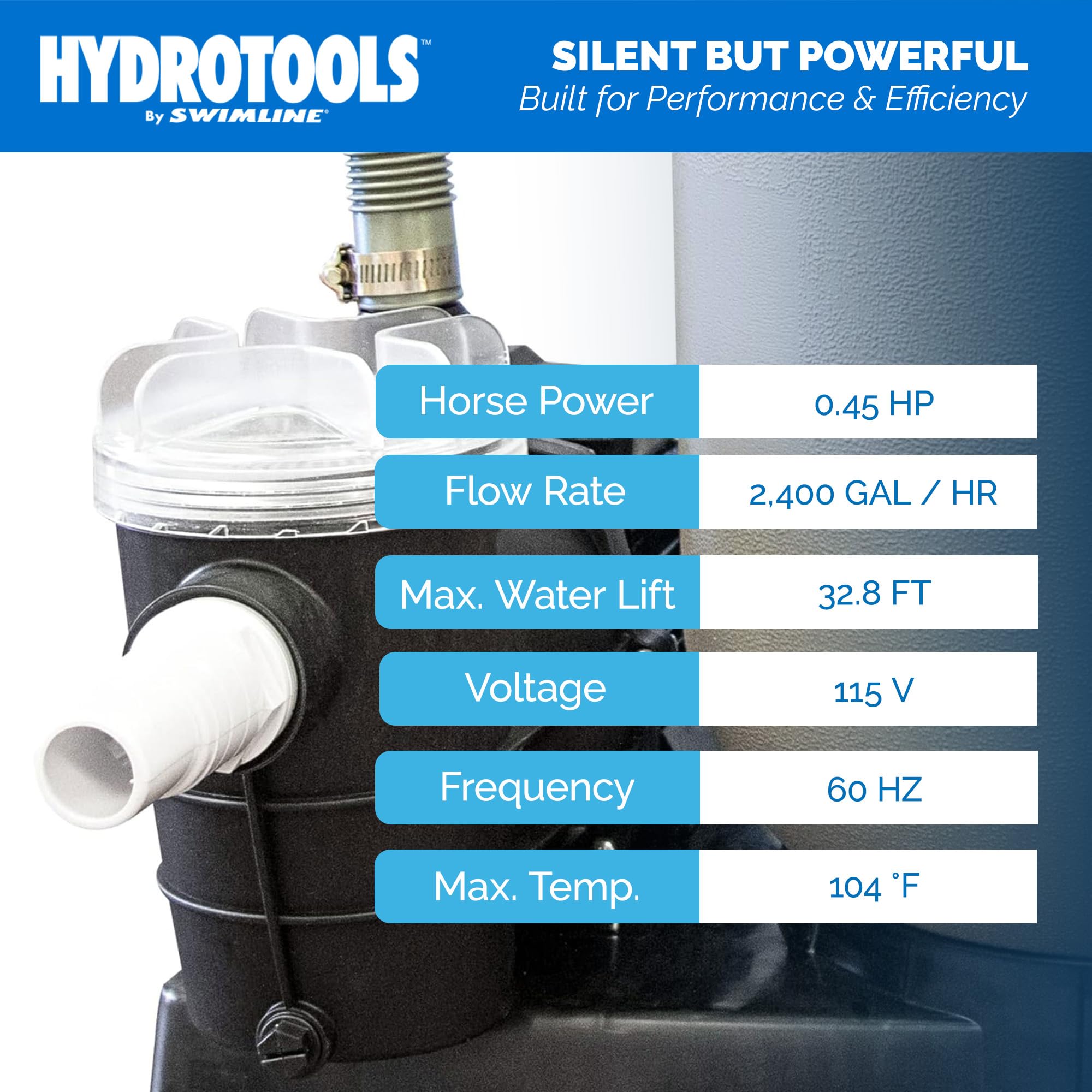 SWIMLINE HYDROTOOLS 0.45 HP Above Ground Pool Pump | 2400 GPH Vertical Discharge Filter Pump with Strainer Basket | 115V Single Speed Quiet Operation DOE Certified | Perfect for Backyard Swimming Pools and Spa Maintenance