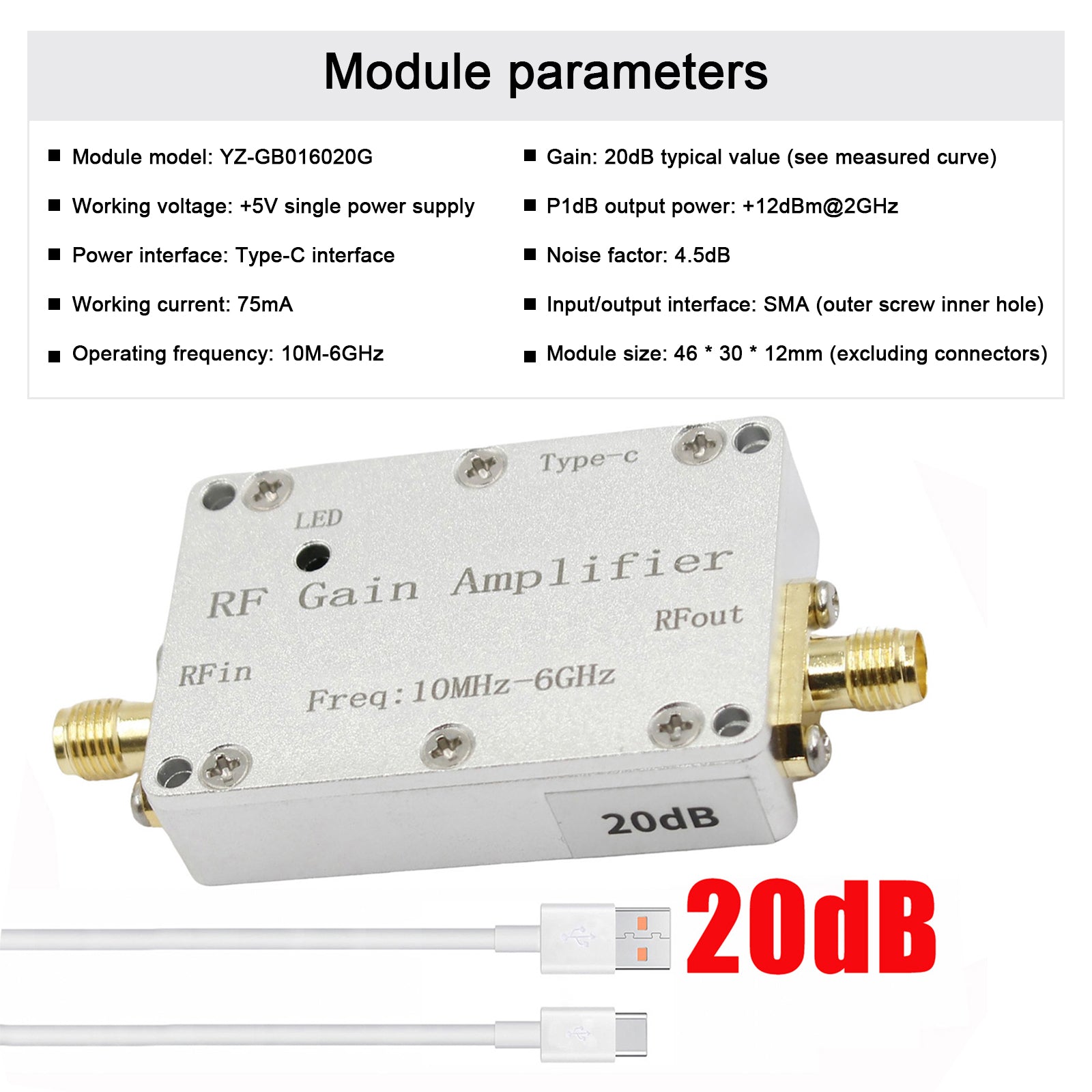 10M-6GHz RF Amplifier - 10dB/20dB/30dB/40dB High Gain Driver Receiver - Signal Booster for Ham Radio, Wireless Communication & Antenna Systems