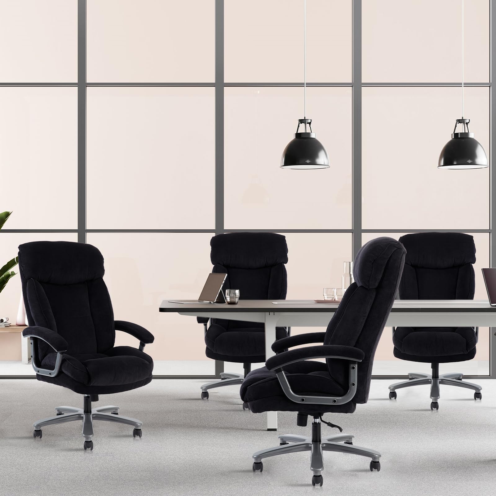 CLATINA Ergonomic Big and Tall Executive Office Chair - 400lbs High Capacity, Adjustable Height with Thick Padding, Headrest & Armrest - Upholstered Swivel Chair for Home Office (Black) - Perfect for Long Work Hours and Comfortable Workspaces