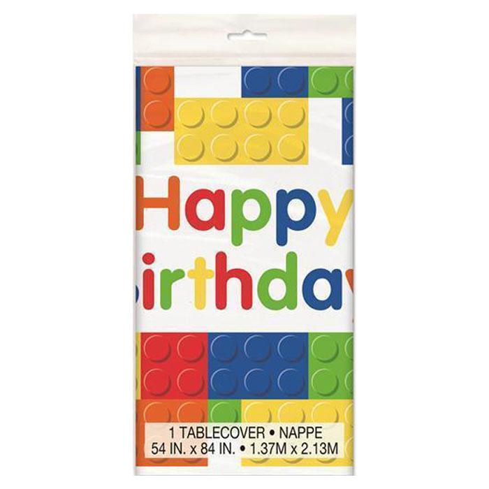 Happy Birthday Lego Table Cover - Waterproof & Reusable Party Decor for Kids - Perfect for Birthday Parties, Lego Themed Events & Playroom Decorations
