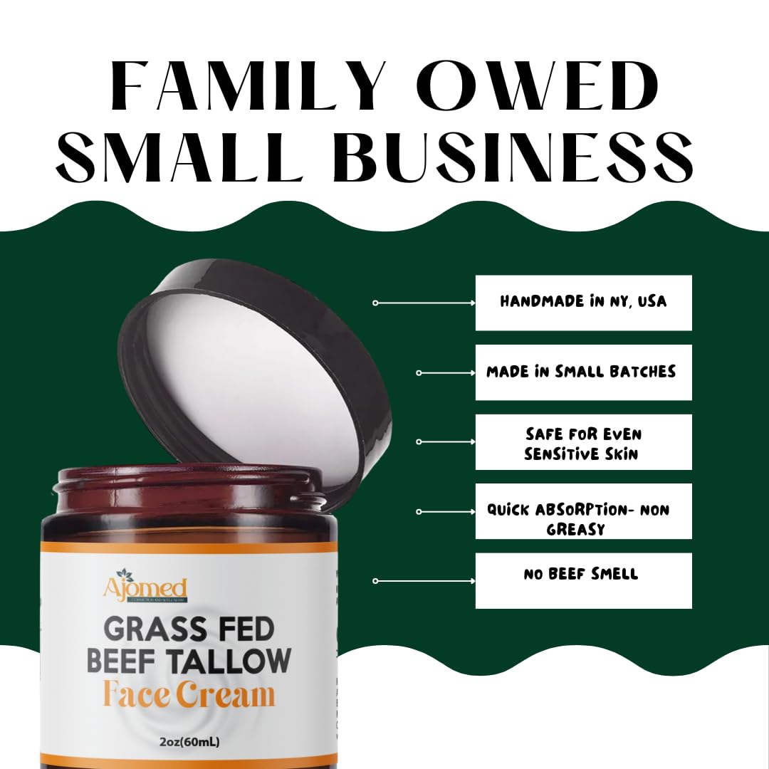 Grass Fed Beef Tallow Face Moisturizer - Non-Greasy, Handmade Cream for Sensitive & Dry Skin Care - Lavender Vanilla Scent - Perfect for Nighttime Hydration & Natural Skincare Routine