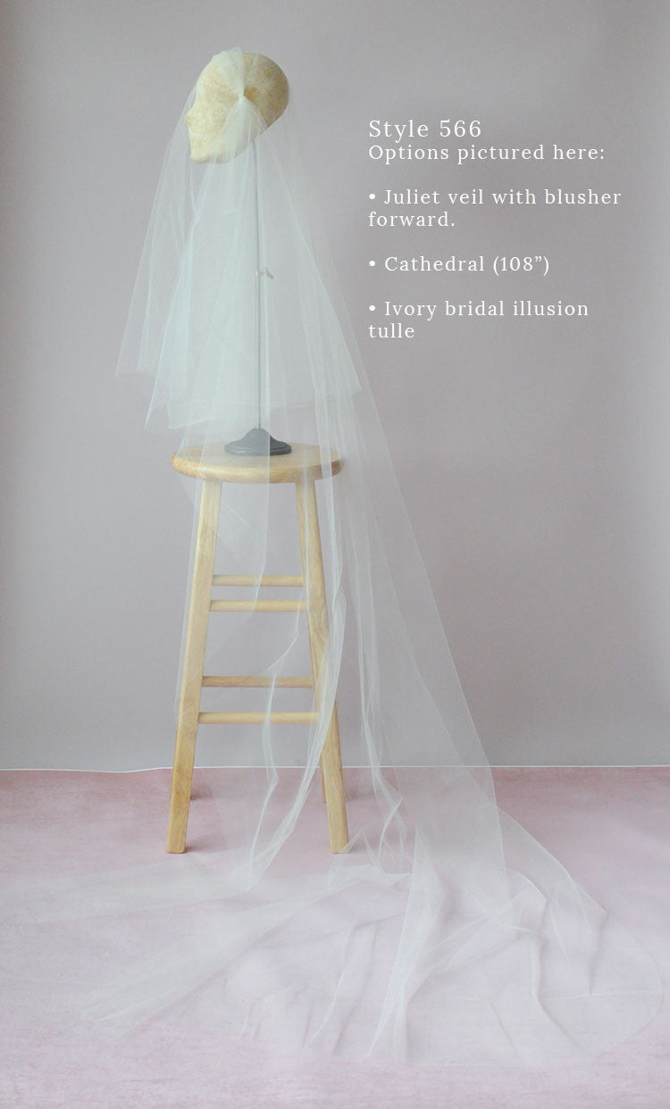 Elegant Juliet Fingertip, Chapel & Cathedral Length Wedding Veil with Blusher - Style #566 | Perfect for Bridal Ceremony, Church Wedding & Formal Occasions
