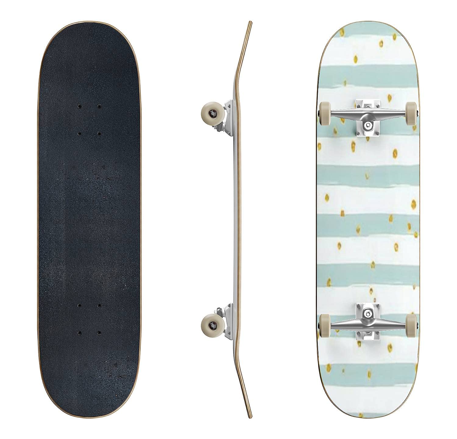 Premium Tropical Palm Leaf & Gold Glitter Skateboard - Classic Concave Longboard for Beginners & Pros | Extreme Sports, Teen Gifts, Beach Cruising & Street Skating