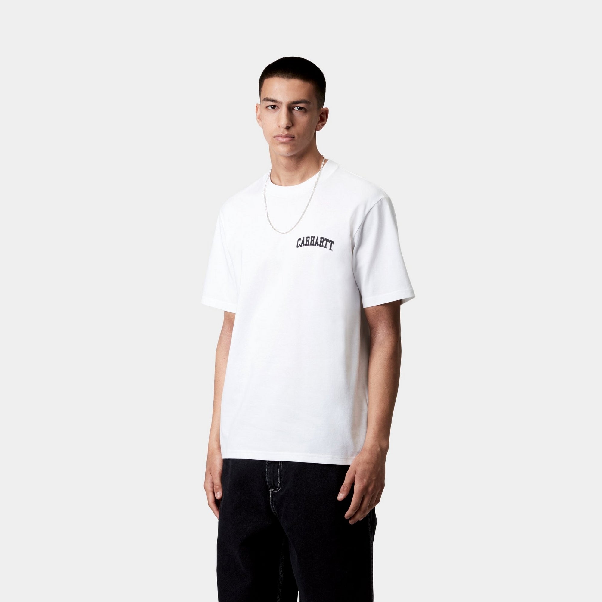 University Script T-Shirt - Classic White & Black Cotton Tee for College Students & Alumni | Perfect for Campus Wear, School Spirit Events & Casual Outfits
