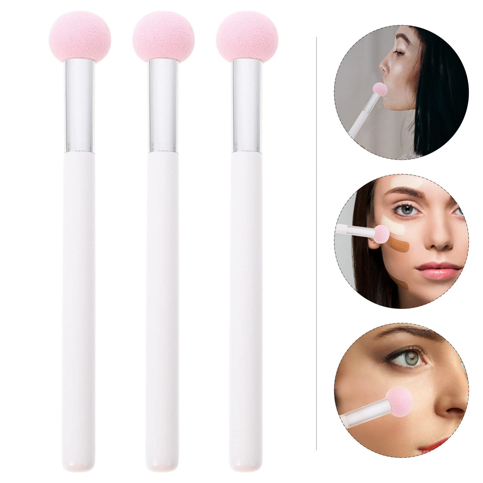 FRCOLOR 3-Piece Small Mushroom Head Makeup Sponge Set - Purple Non-Latex Triangle Beauty Blenders & White Eye Shadow Brush for Flawless Foundation & Concealer Application - Perfect for Travel Makeup Kits & Professional Vanity Pouches