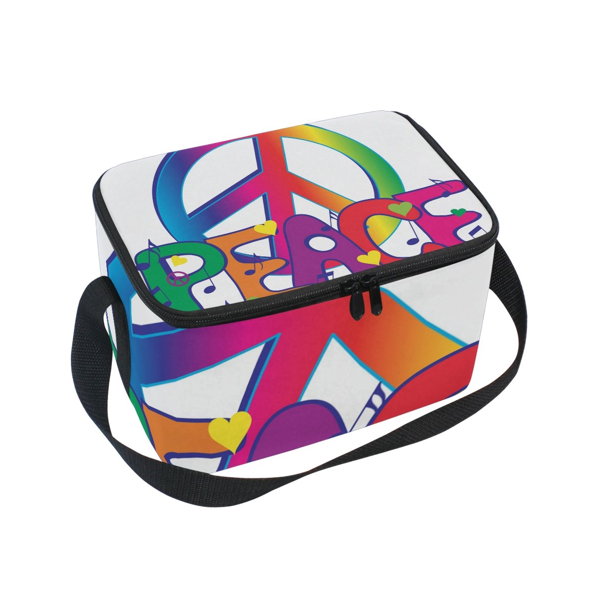 LORVIES Insulated Lunch Box Cooler Bag with Adjustable Shoulder Strap - Reusable Peace Sign Design Tote for Women & Men - Perfect for Work, School, Picnics & Outdoor Activities
