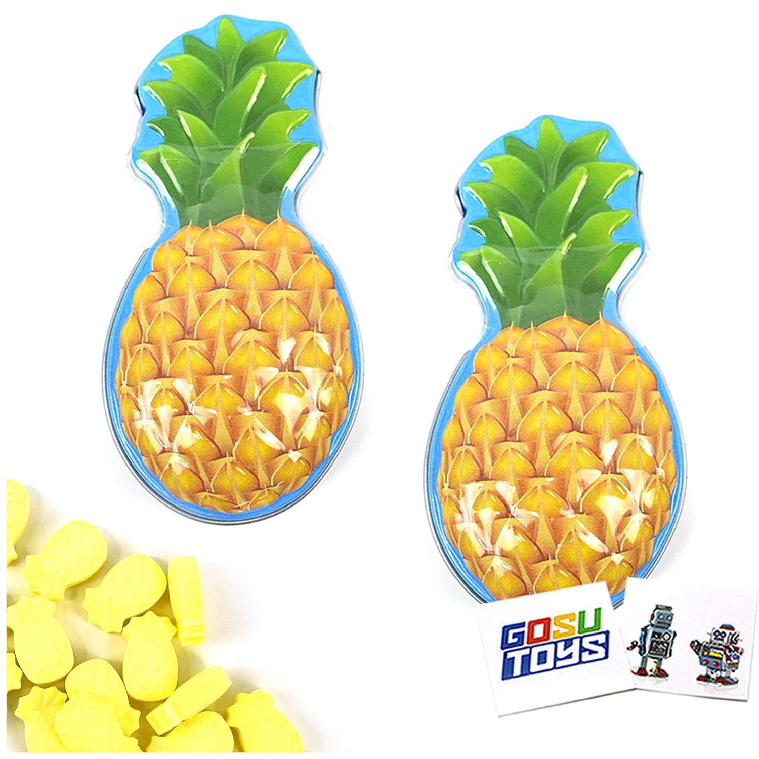 Aloha Candies Pineapple Flavor Candy (2 Pack) with 2 GosuToys Stickers - Sweet Tropical Treats for Parties, Gifts & Snacking
