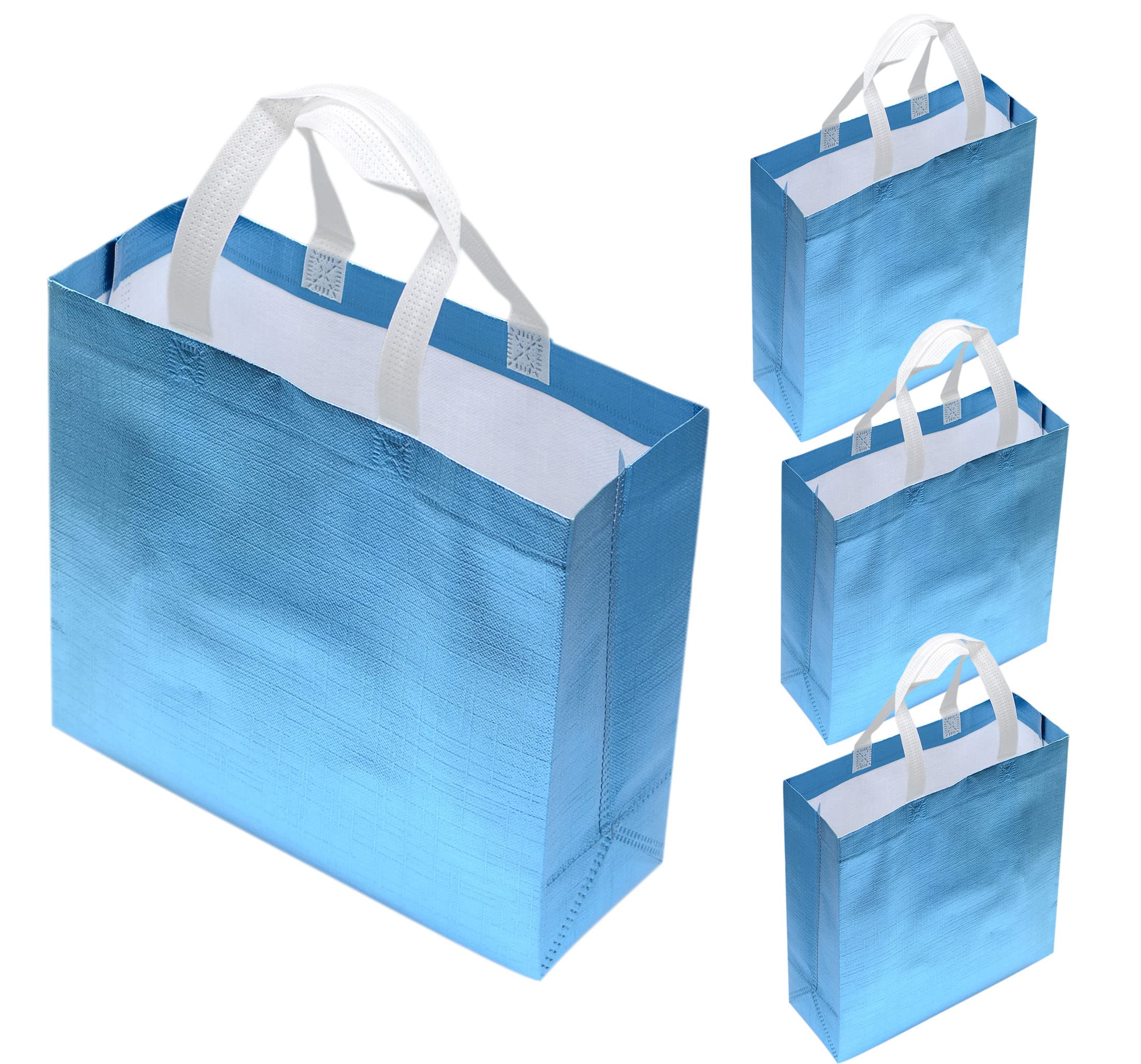 Reusable Glitter Gift Bags - Eco-Friendly Non-Woven Shopping Tote Bags with Handles for Women, Birthday Party, Wedding, Bridesmaid & Christmas Presents (12.2x11x4.7 Inch, Pack of 6, Blue) - Perfect for Holiday Gifting, Grocery Shopping & Special Occasions
