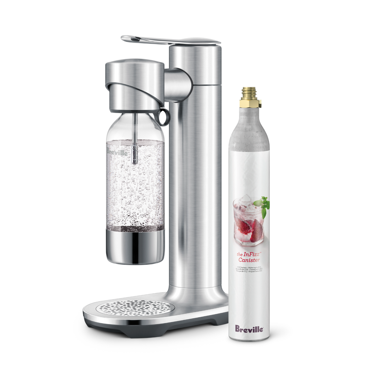 Breville InFizz Aqua Sparkling Water Maker - Brushed Stainless Steel Carbonation Machine for Home, Office & Parties | Create Refreshing Sparkling Water & Homemade Soda