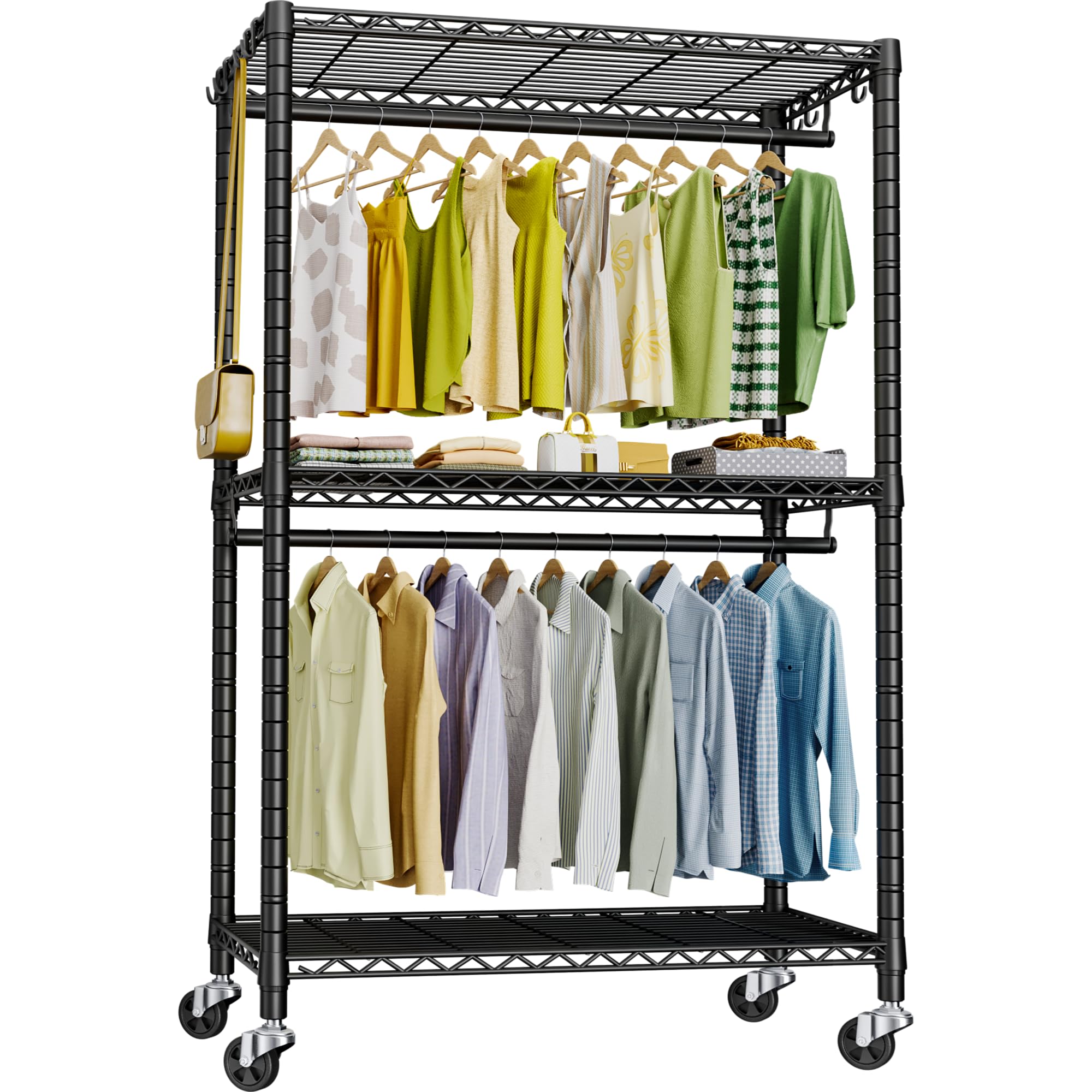 Heavy Duty Rolling Clothes Rack with Wheels - 464 lbs Capacity Freestanding Garment Rack 39.4