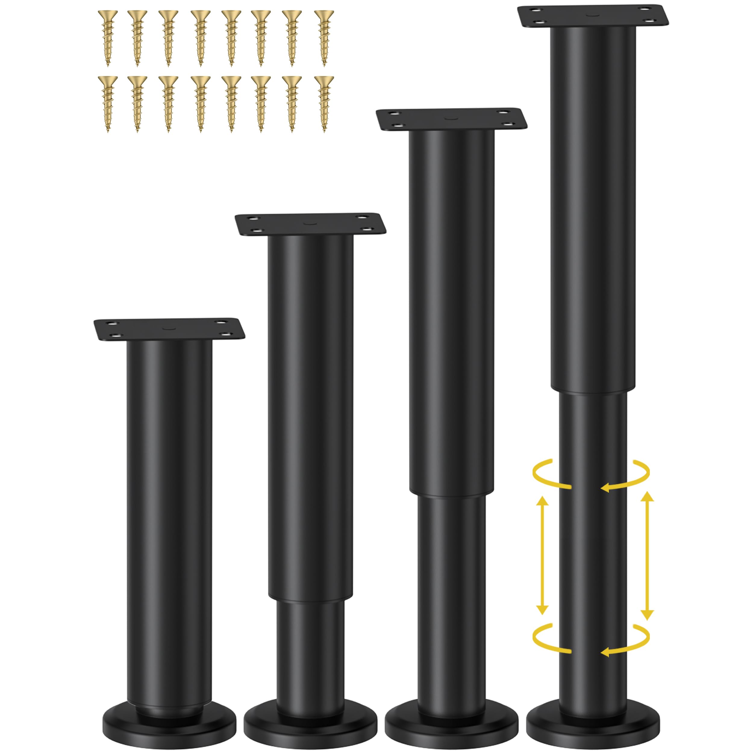 4 Pcs Adjustable Height Bed Support Legs 7.08-12.2 Inch - Heavy Duty Metal Furniture Legs for Bed Frame, Sofa, Cabinet, Couch, Dresser & Table - Perfect for Bed Center Slat Replacement & Home Furniture Support