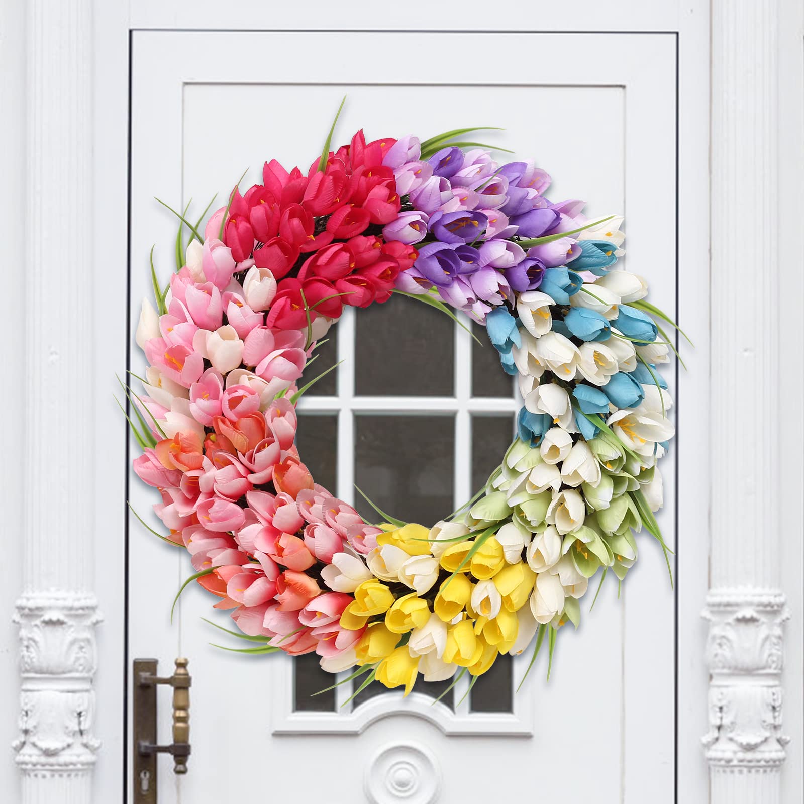 RoseCraft 18 Inch Artificial Tulip Flower Wreath - Elegant Wedding Door Decor, Spring Summer Home Wall Hanging Decoration, Perfect for Holidays & Special Occasions - Multicolor
