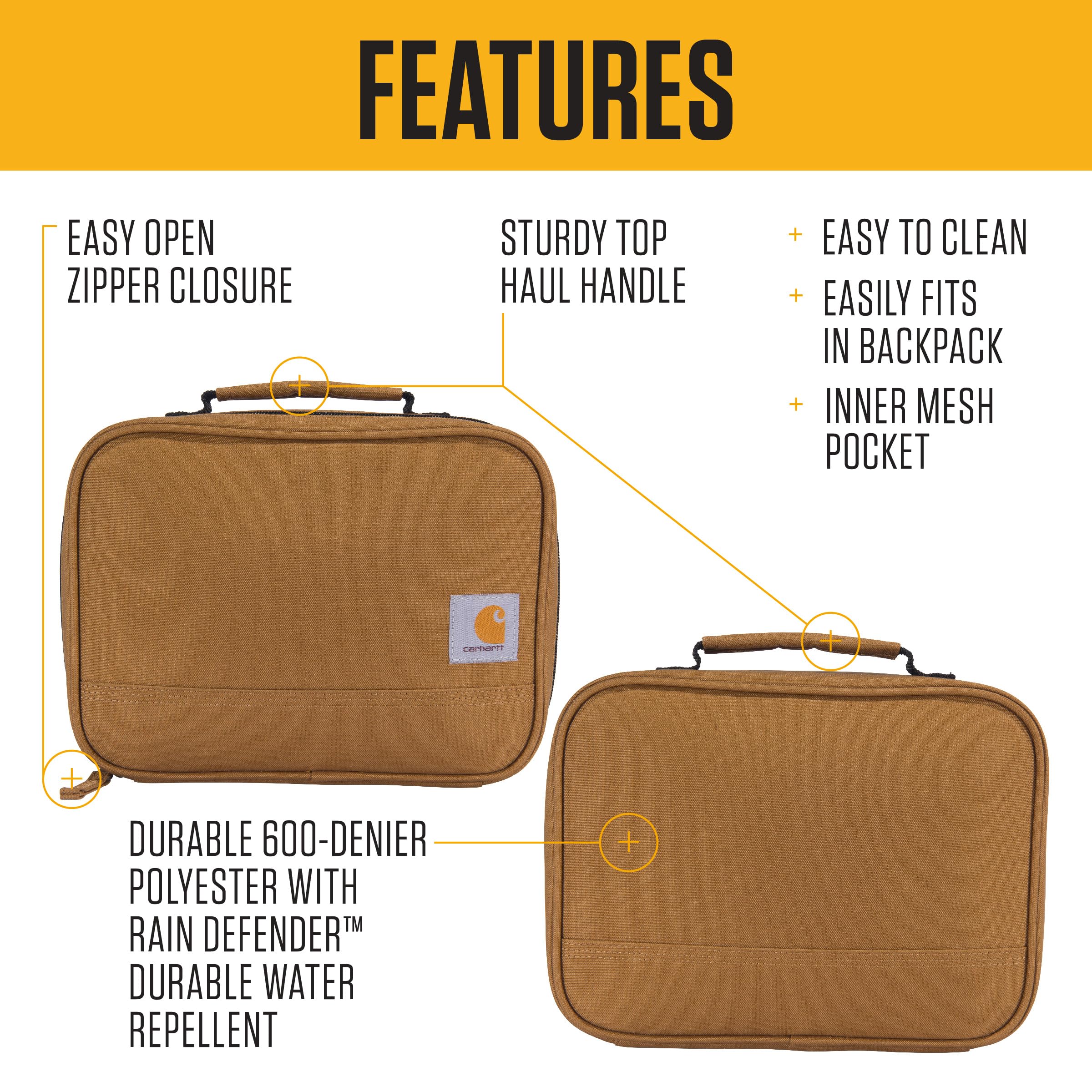 Carhartt Insulated 4-Can Lunch Cooler for Men & Women - Fully Insulated, Water Resistant & Durable Lunch Bag (Black) - Perfect for Work, Picnics, Camping & Outdoor Activities
