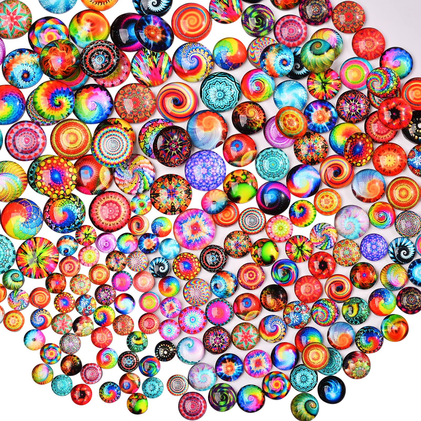 BEEFLYING 280pcs Kaleidoscope Glass Cabochons - Half Round & Floral Flatback Dome Cabochons for DIY Jewelry Making - Perfect for Necklaces, Bracelets, and Craft Projects