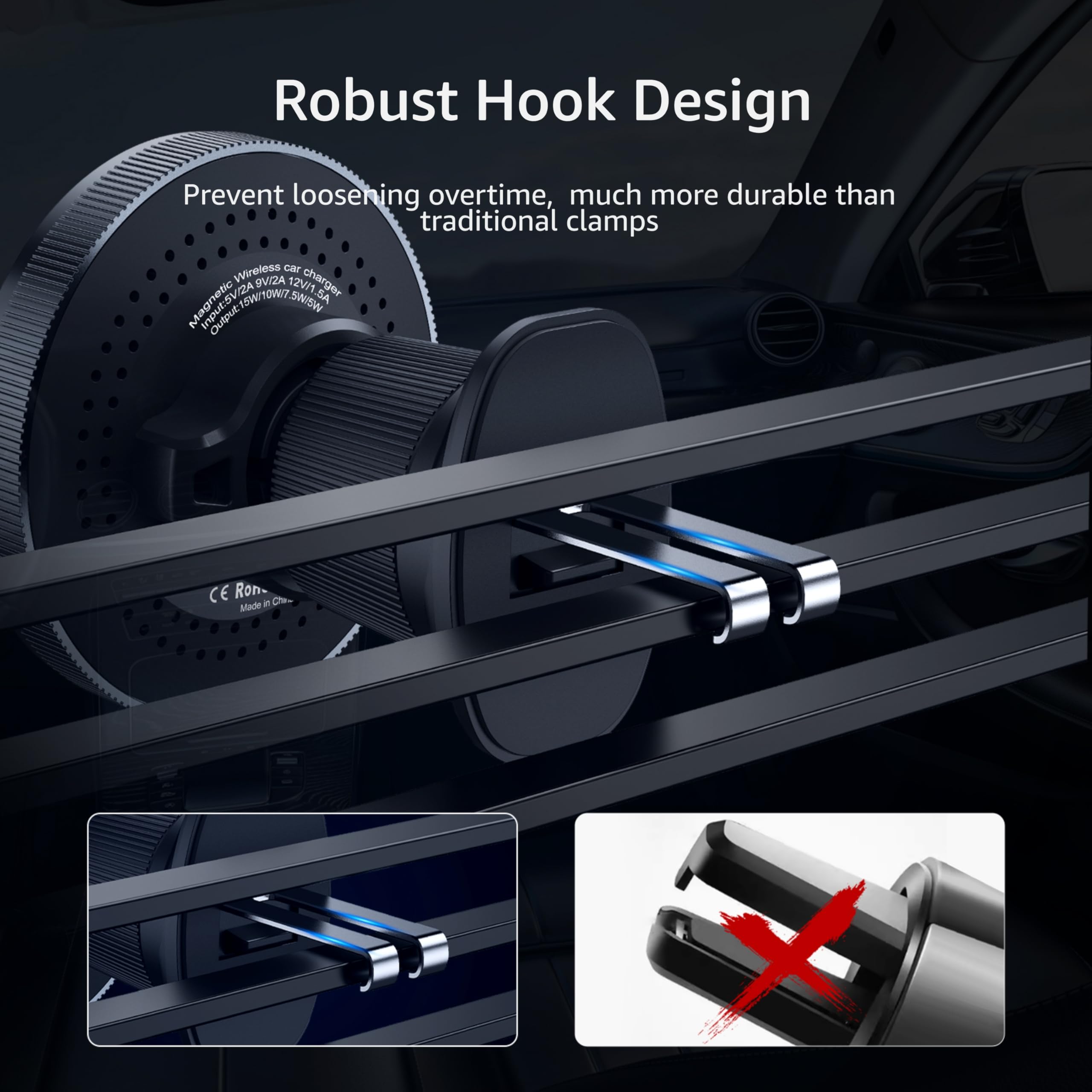 15W Fast Magnetic Wireless Car Charger - Magsafe Compatible iPhone 16/15/14/13 Charging Mount with Strong Magnets & Suction | Dashboard/Vent Phone Holder | Includes USB-C Cable & Adapter | Perfect for Commuting, Road Trips & Hands-Free Driving
