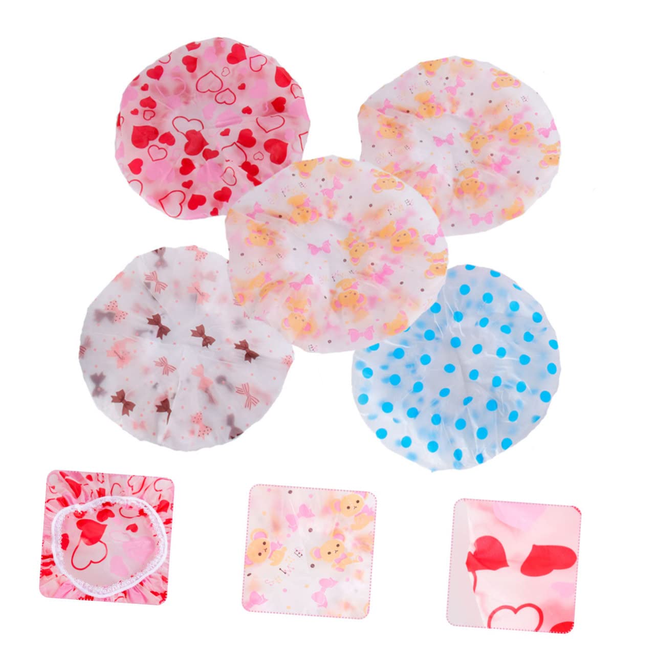 Beavorty 5 Pack Disposable Shower Caps for Women - Waterproof Bath & Shower Hair Covers, Hair Nets for Spa, Salon, Swimming & Daily Use - Toiletries & Bathroom Essentials (Adult/Miss Size)