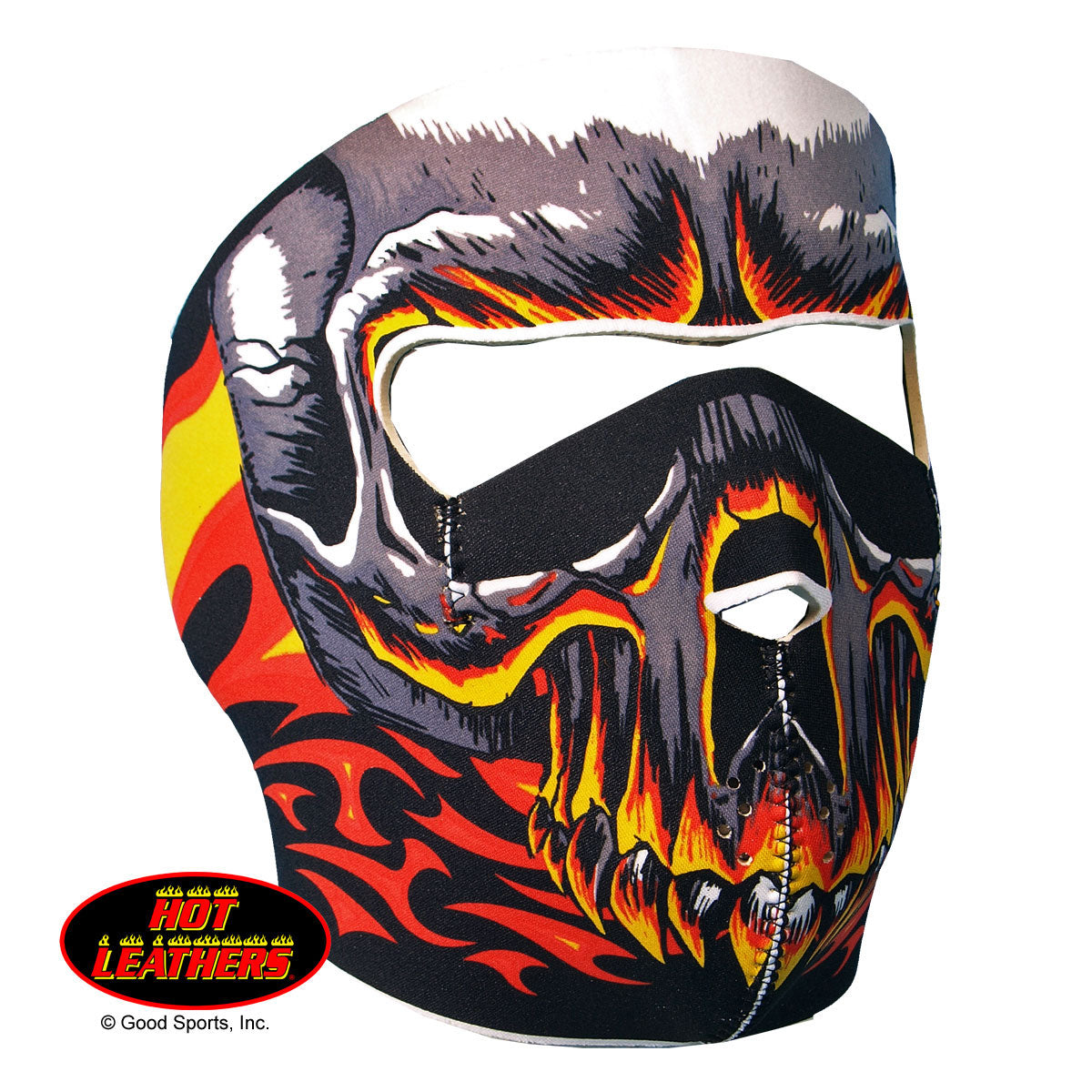 Red Evil Skull Neoprene Face Mask with Flames - Motorcycle Riding, Halloween Costume & Cosplay Accessory