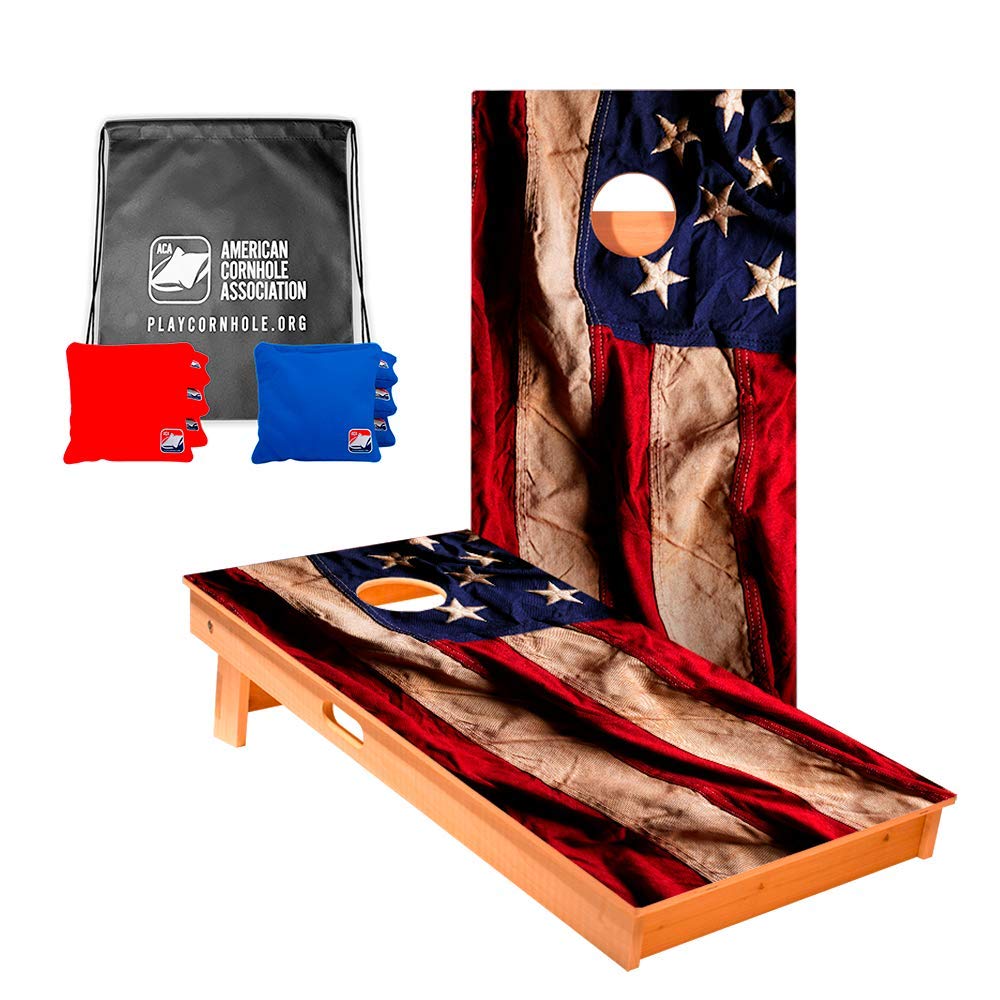 ACA American Cornhole Association Star Patriotic Professional Cornhole Game Set - Regulation Size Boards with 8 Corn Filled Bags & Durable Nylon Tote - Perfect for Backyard BBQs, Tailgating, and Outdoor Parties