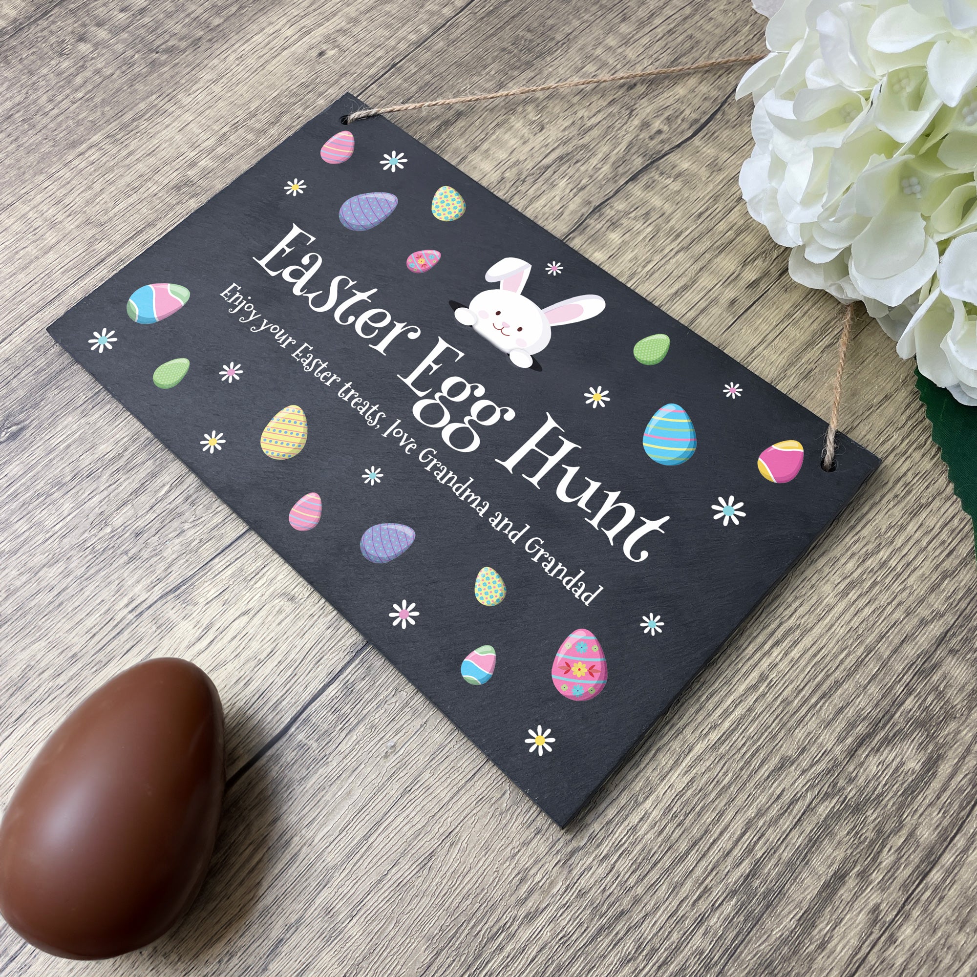 Personalized Pastel Easter Eggs Slate Hanging Sign - 25 x 15cm - Handmade Home Decor for Easter, Spring & Gift Giving - Perfect for Door Decor, Wall Art & Party Decorations