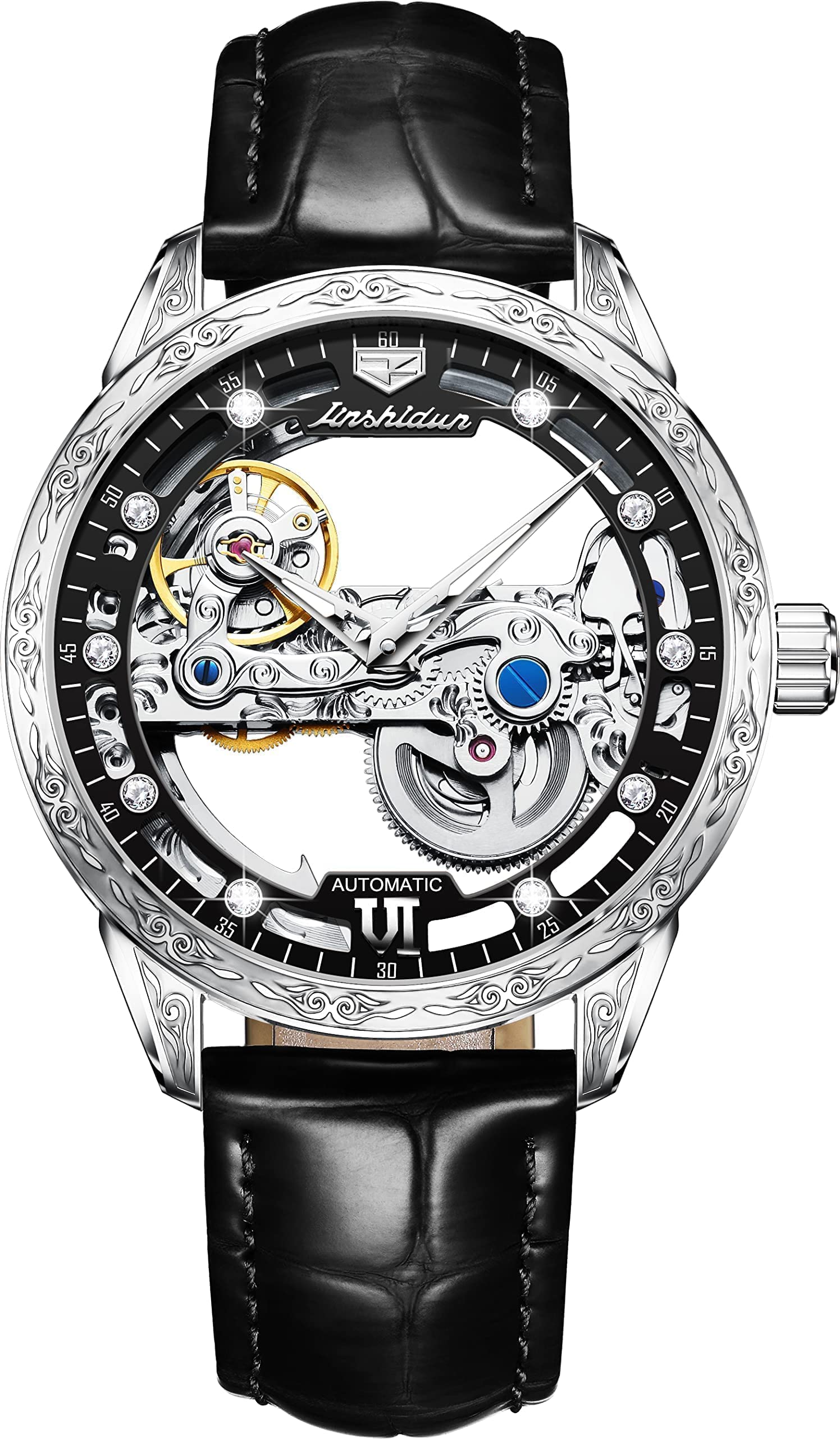 OLEVS Men's Automatic Skeleton Mechanical Watch - Self-Winding Dress Watch with Luminous Hands, Waterproof Leather Strap - Perfect for Business, Formal Events & Luxury Gifts