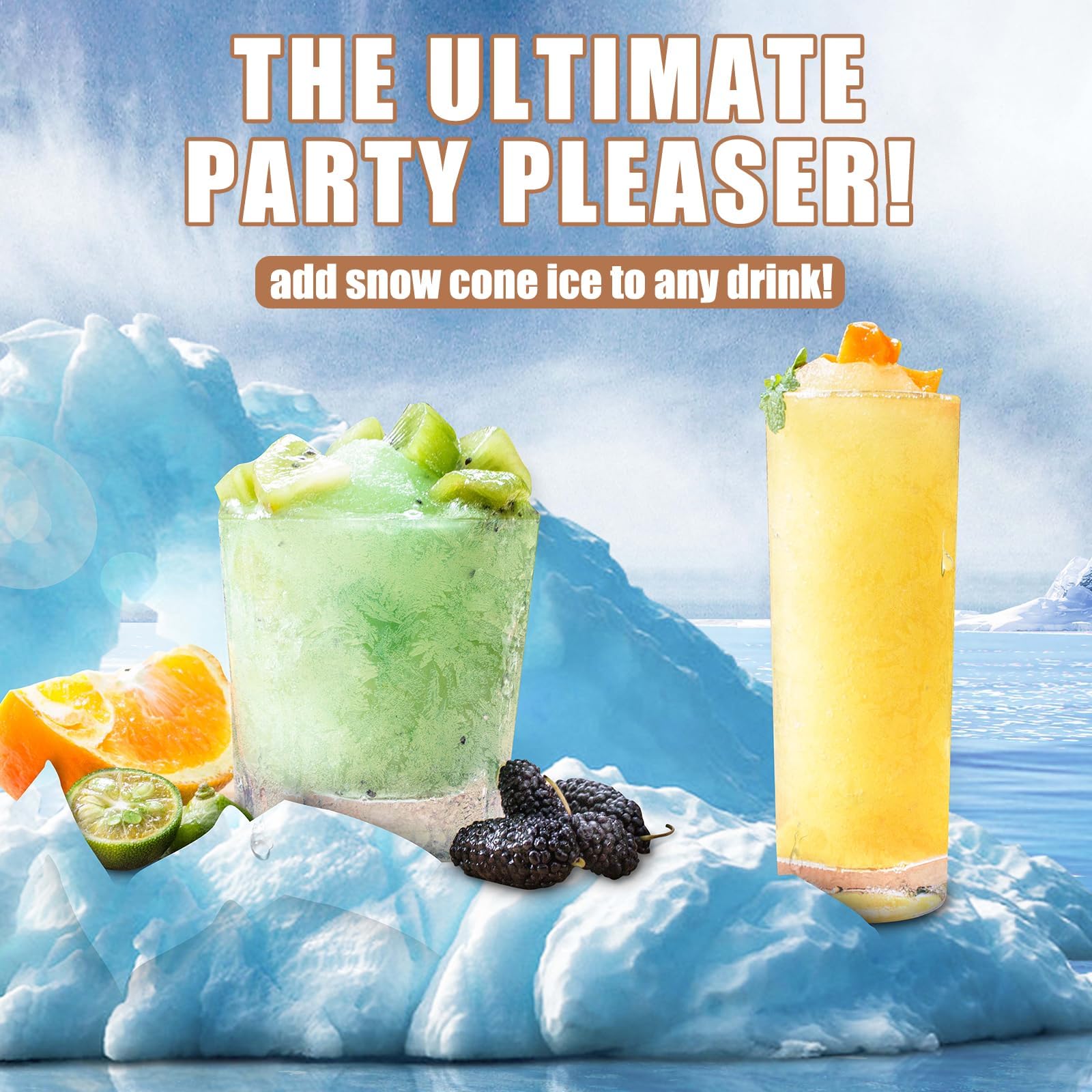 Portable Ice Maker Machine for Slushies & Frozen Drinks - Countertop Shaved Ice Maker with 2 Reusable Cups & Ice Scoop - Perfect for Parties, Summer Treats & Home Bars (Orange)