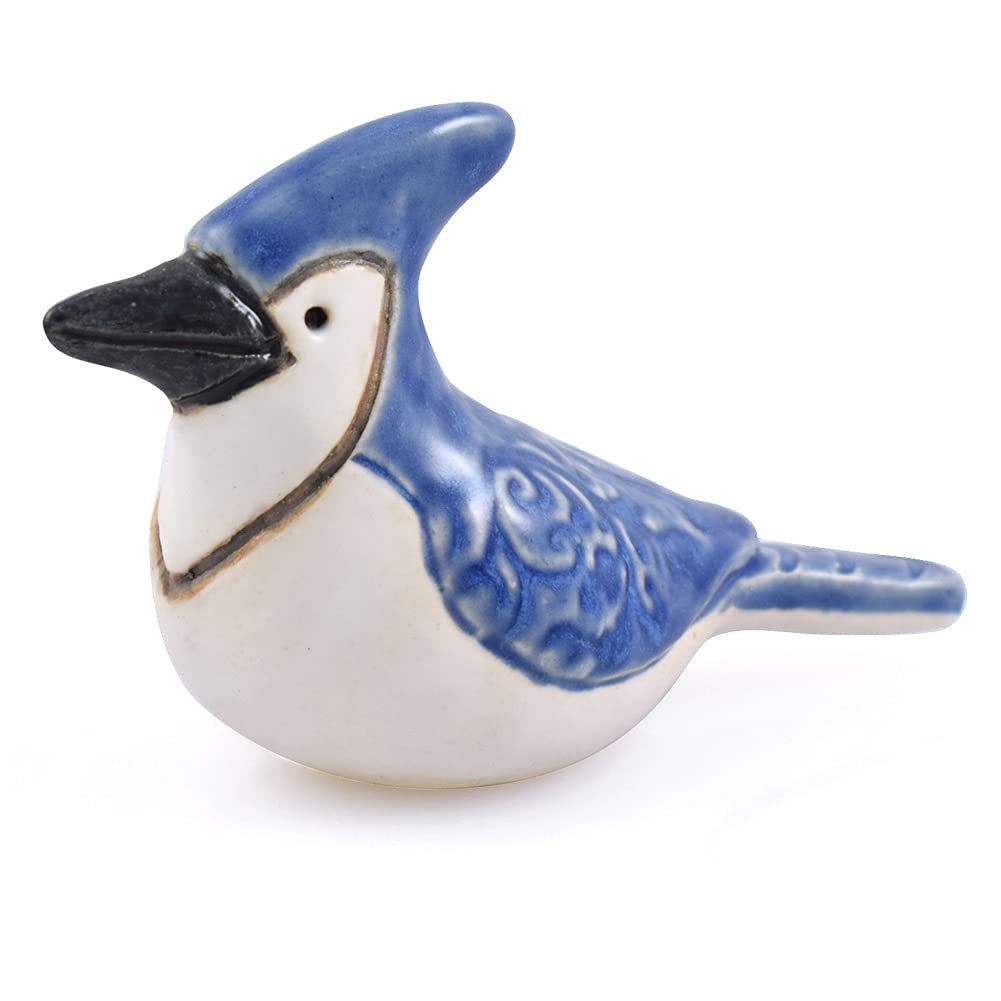 Handmade Blue Jay Clay Bird Figurine - American Artisan Decorative Sculpture for Home, Garden, and Nature-Inspired Décor