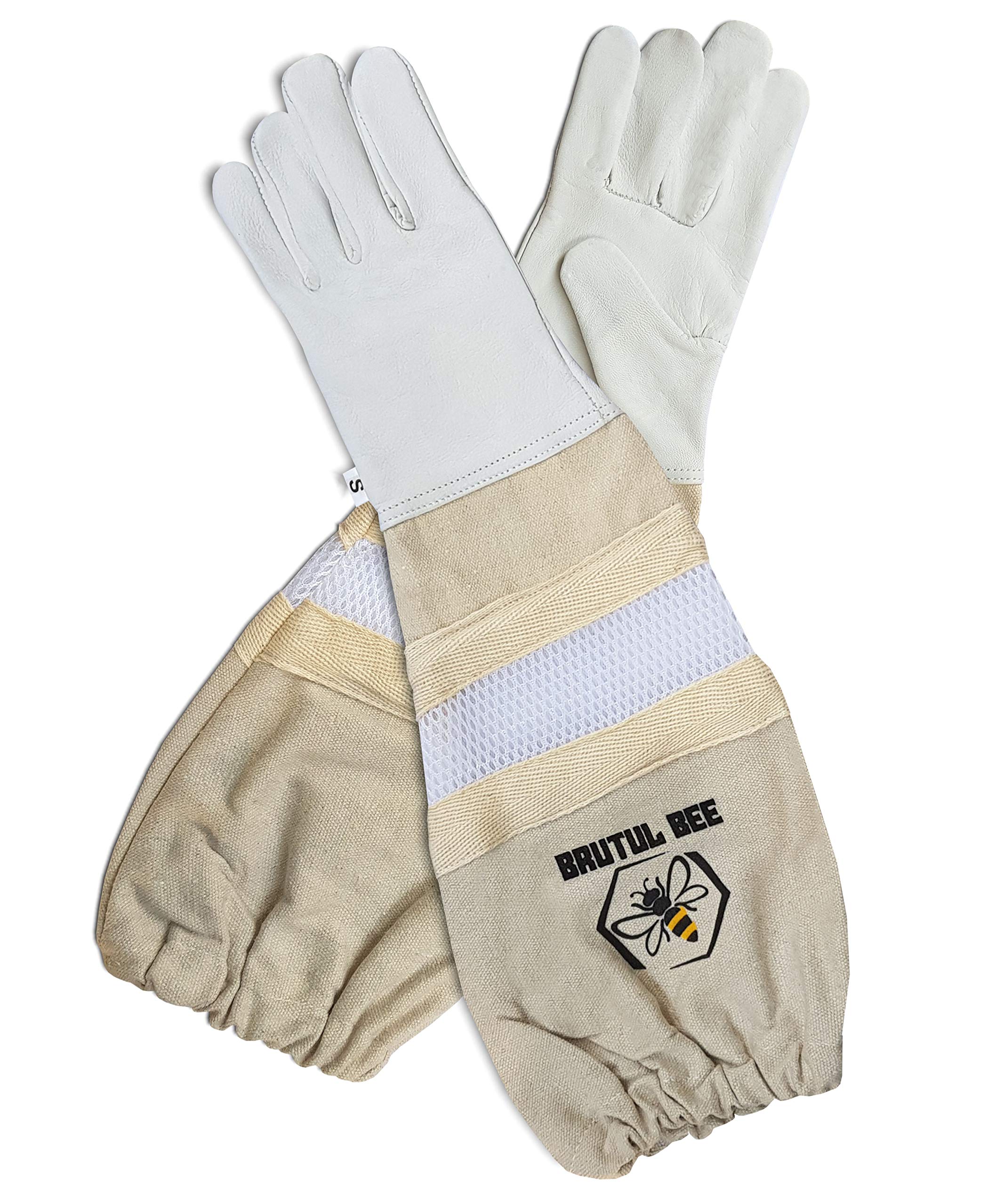 Brutul Bee Kids Beekeeping Gloves - Goatskin Leather Protective Gauntlets with Ventilated Mesh Sleeve Cuffs for Children (XS) - Perfect for Young Beekeepers, Honey Harvesting & Farm Safety