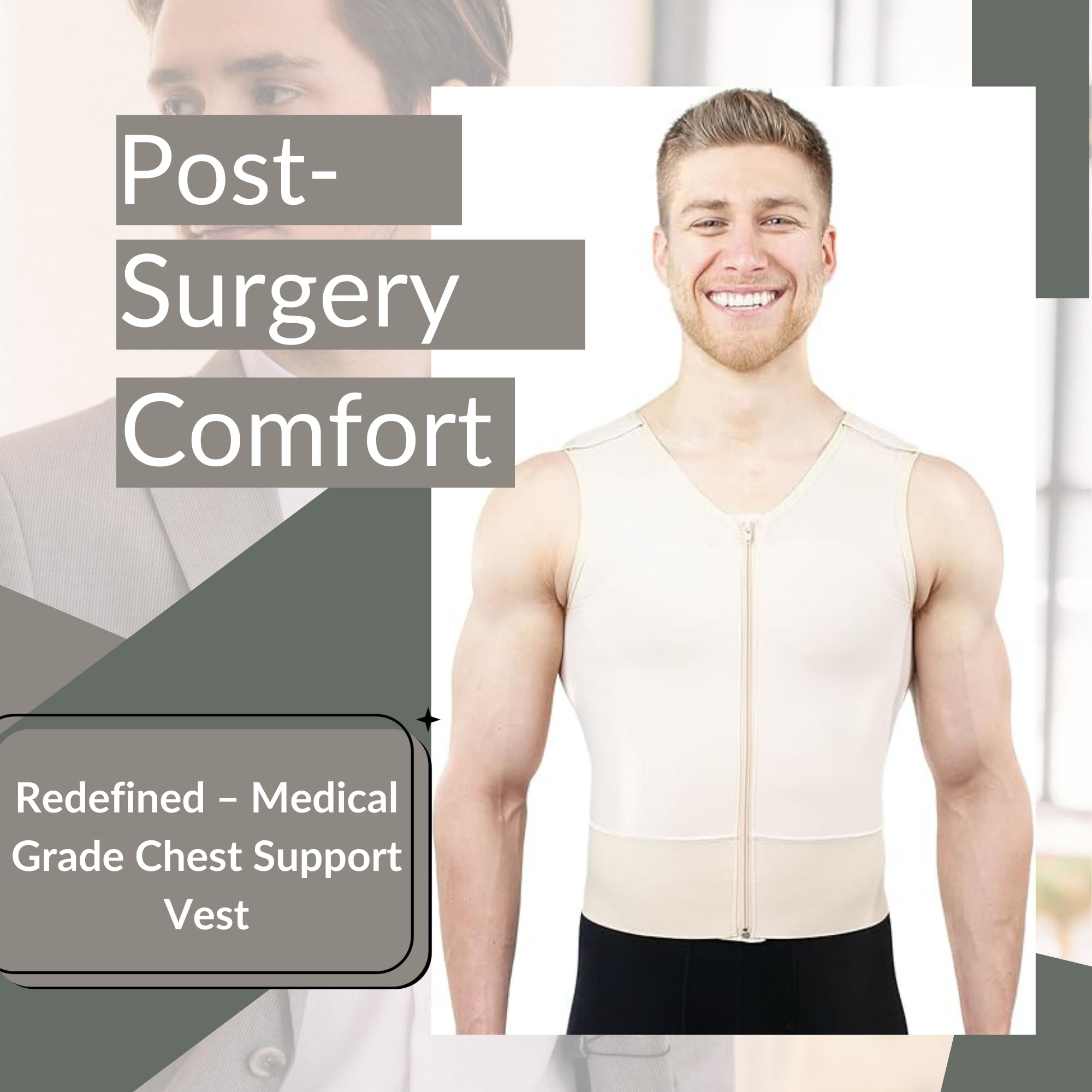 ContourMD Men's Compression Vest for Post-Surgery Recovery - Medical Grade Chest Support Garment After Liposuction & Breast Procedures | Ideal for Post-Op Healing, Swelling Reduction & Comfortable Recovery