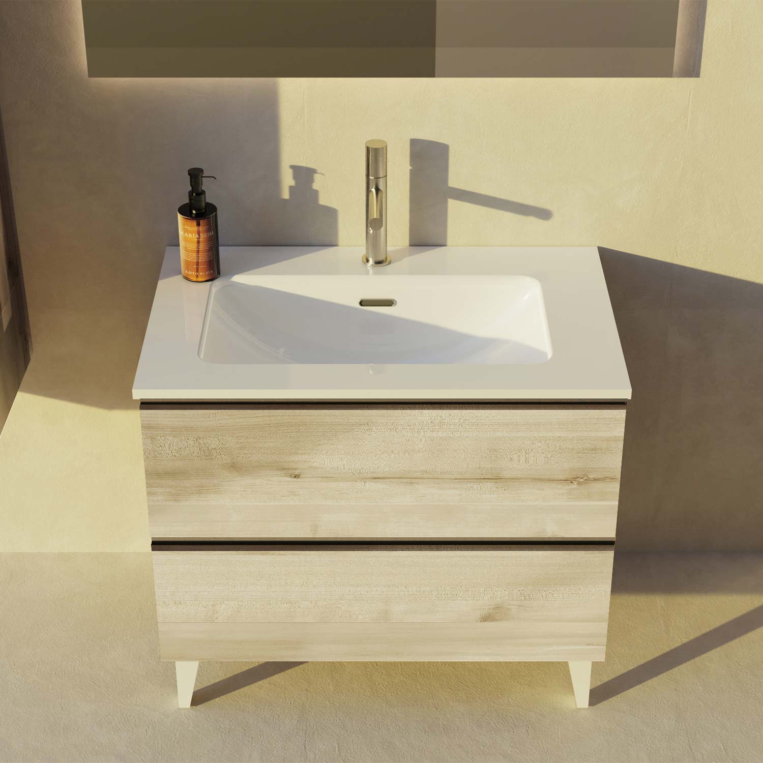Granada Single Vanity with 2 Drawers and Basin - Modern Bathroom Sink Cabinet for Small Spaces, Home & Apartment Use