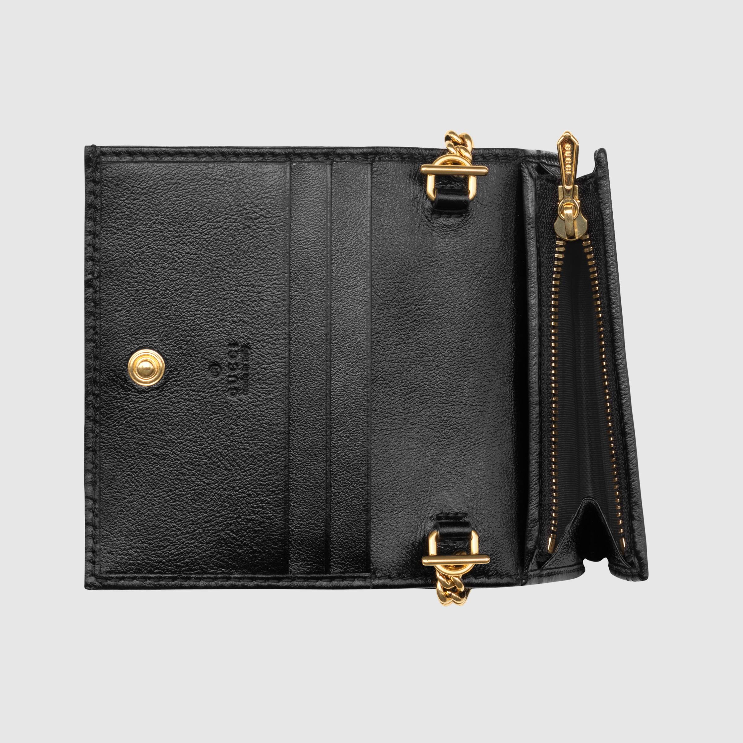 Gucci Rajah Chain Card Case Wallet for Women - Black Leather Credit Card Holder with Detachable Chain - Perfect for Parties, Travel & Everyday Use