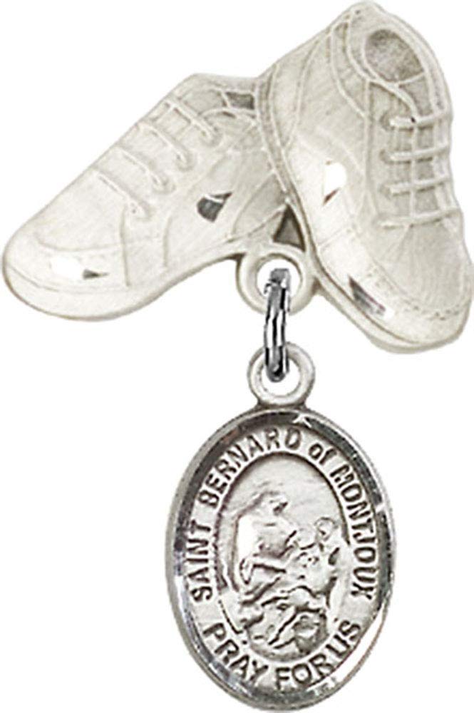 Sterling Silver Baby Badge with St. Bernard of Montjoux Charm & Baby Boots Pin - Handmade in USA | Perfect for Christening Gifts, Baby Showers & First Communion Keepsakes